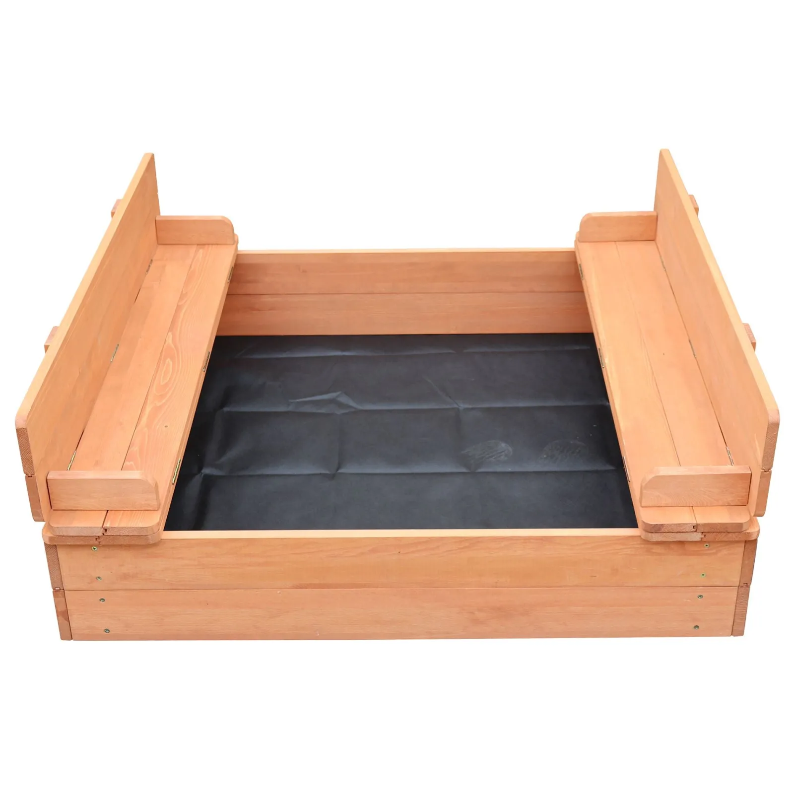 Little Helper Allergikerfreundlicher Sandkasten aus Naturholz für Kinder mit Deckel und Sitzen | Outdoor-Sandkasten für Kinder | Optionale wasserdichte Abdeckung | 97 x 97 x 20 cm