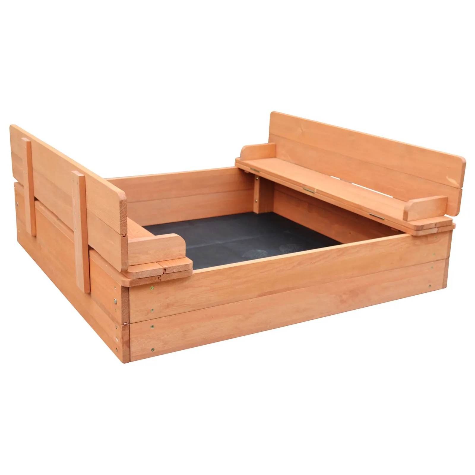 Little Helper Allergikerfreundlicher Sandkasten aus Naturholz für Kinder mit Deckel und Sitzen | Outdoor-Sandkasten für Kinder | Optionale wasserdichte Abdeckung | 97 x 97 x 20 cm