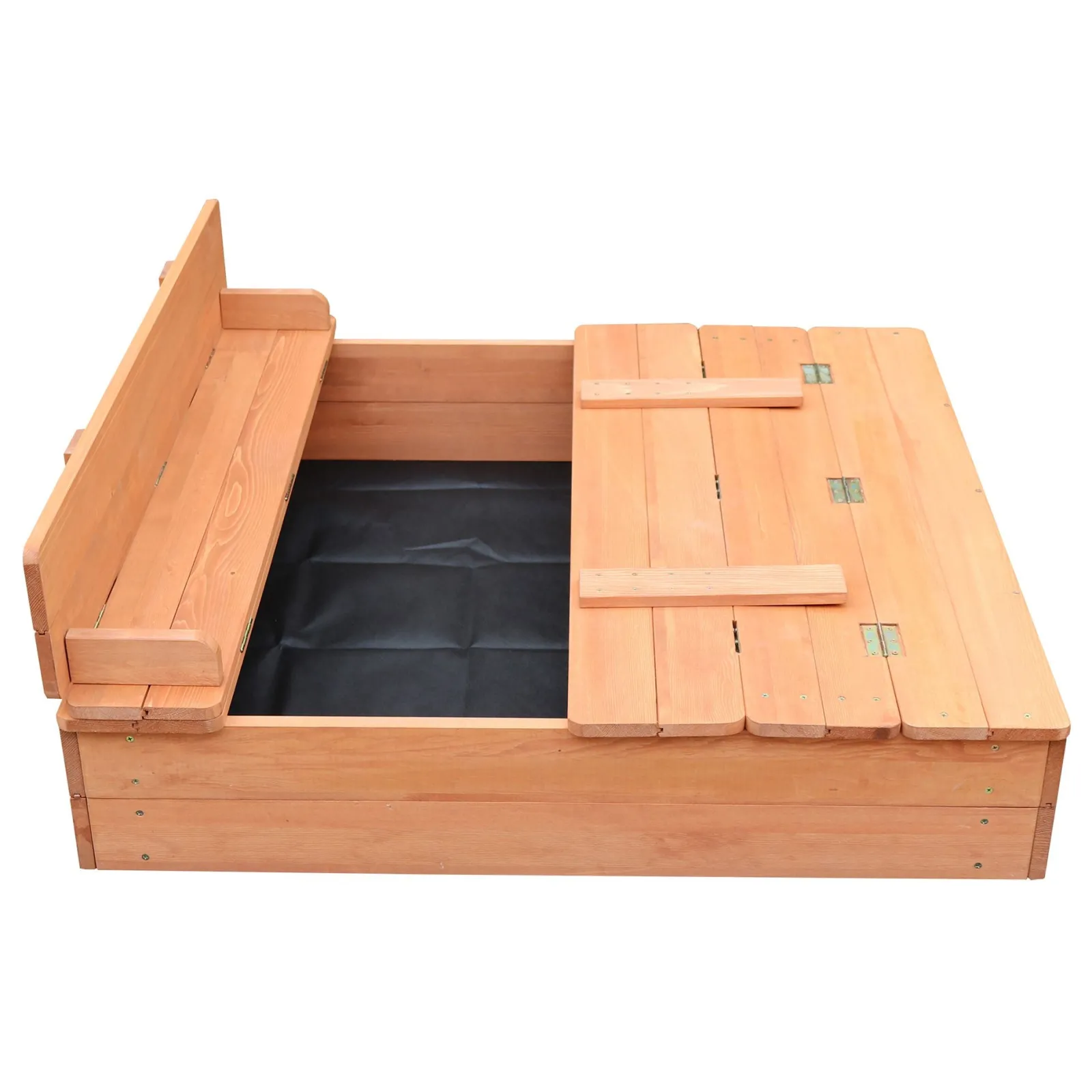 Little Helper Allergikerfreundlicher Sandkasten aus Naturholz für Kinder mit Deckel und Sitzen | Outdoor-Sandkasten für Kinder | Optionale wasserdichte Abdeckung | 97 x 97 x 20 cm