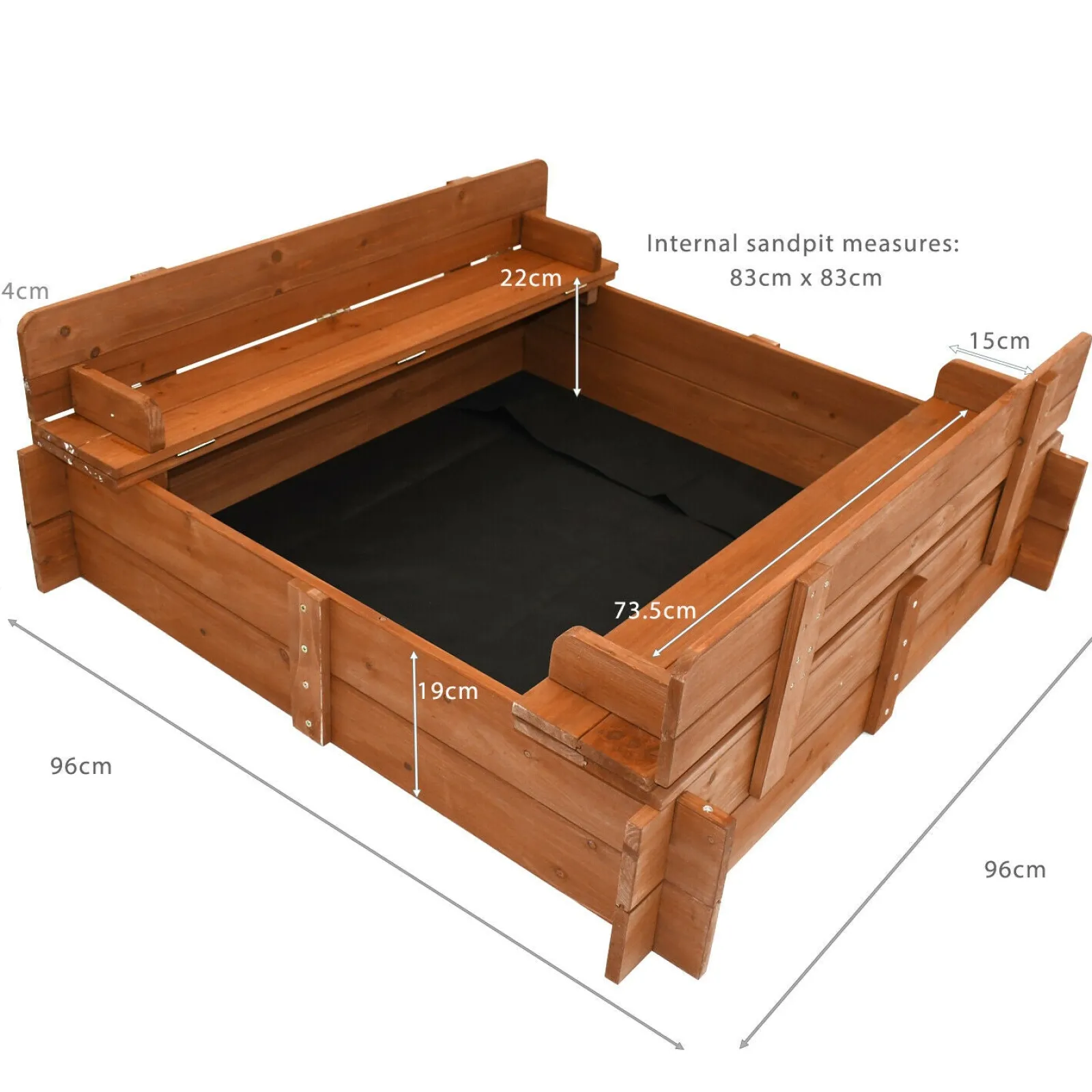 Little Helper Allergikerfreundlicher vorbehandelter Holzsandkasten mit Deckel und Sitzen | Outdoor-Sandkasten für Kinder von 3–8 Jahren | 96 x 96 cm