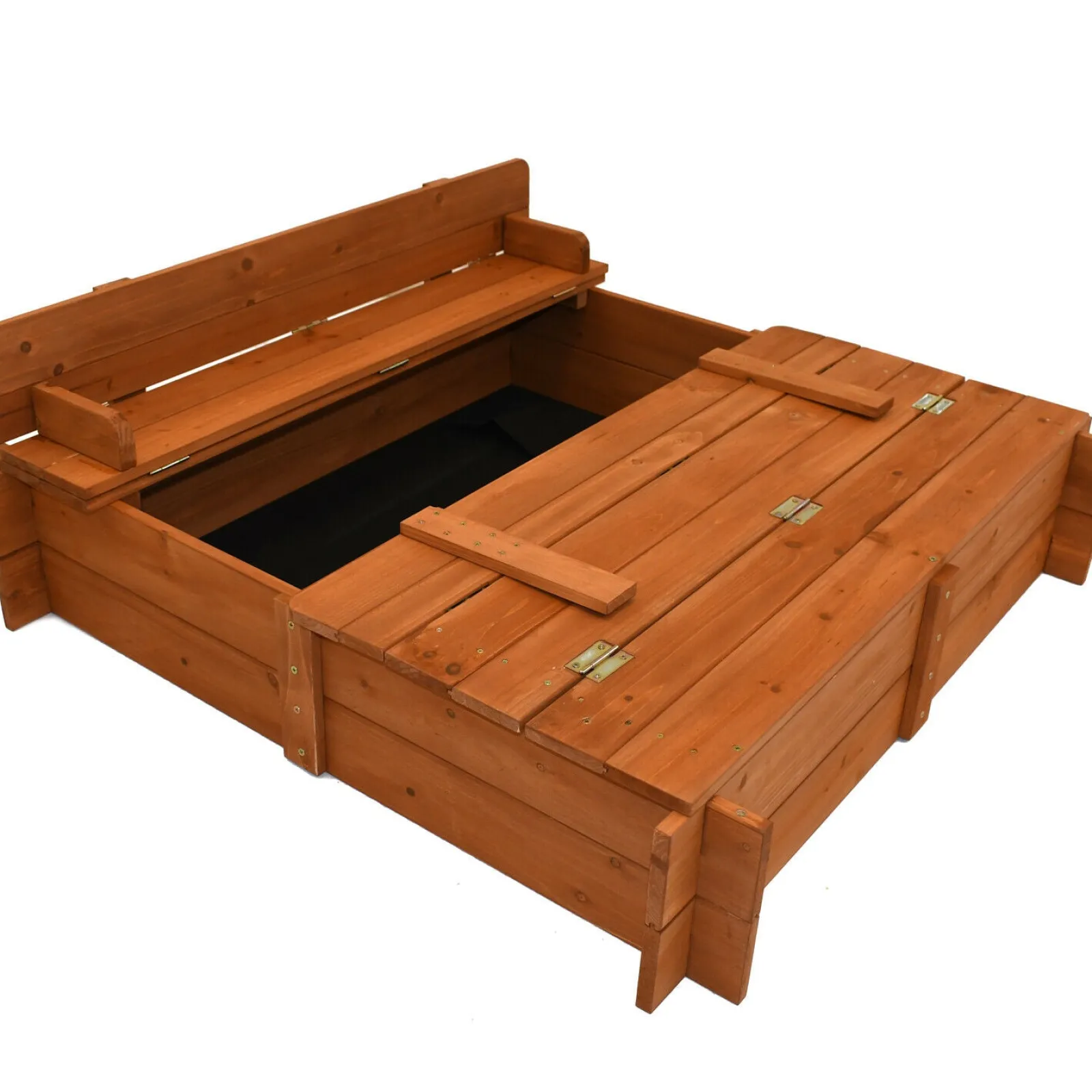 Little Helper Allergikerfreundlicher vorbehandelter Holzsandkasten mit Deckel und Sitzen | Outdoor-Sandkasten für Kinder von 3–8 Jahren | 96 x 96 cm