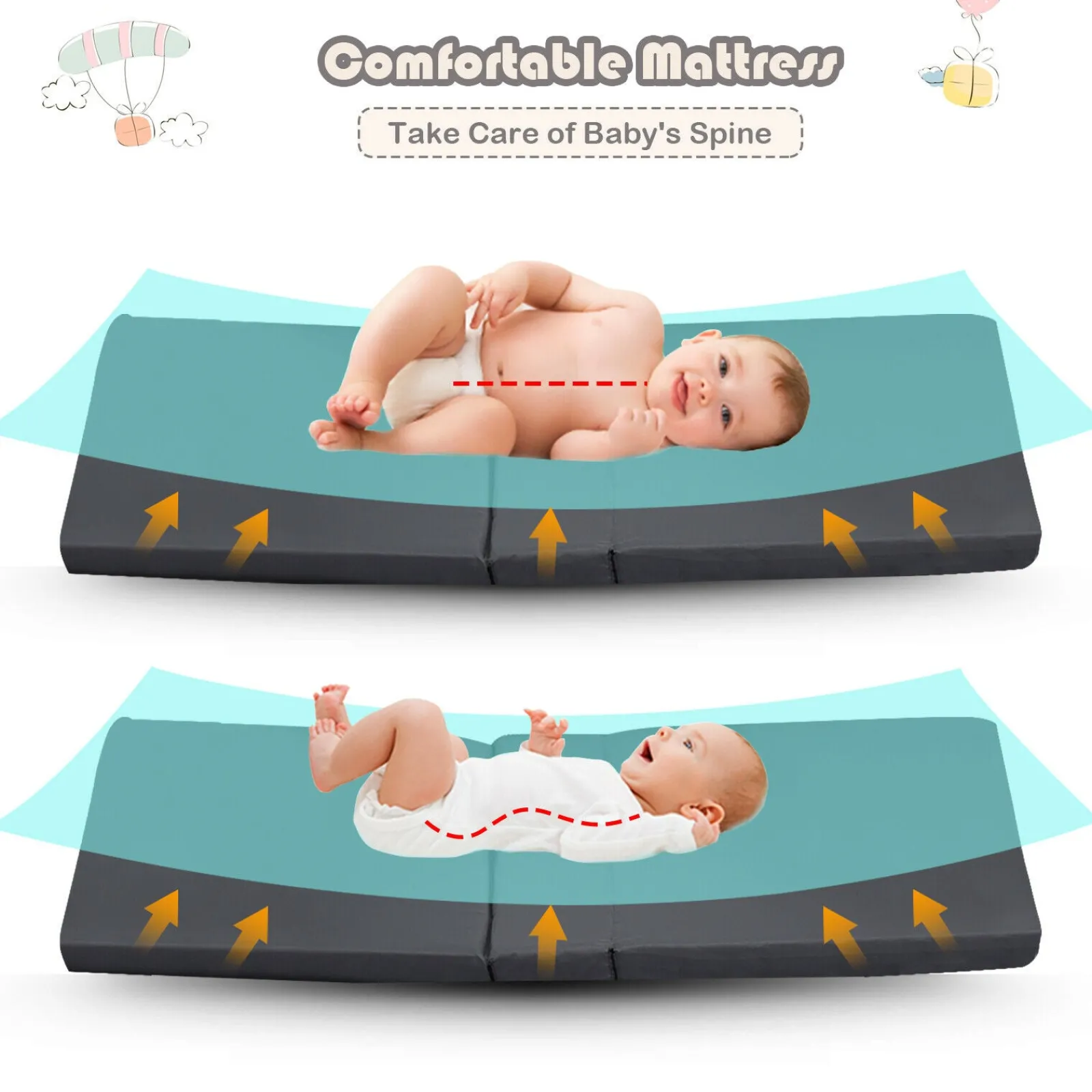Kinder Little Helper Atmungsaktives 2-in-1-Reisebett-Laufgitter mit Wirbelsäulenstützender Matratze und Tragetasche | Tragbares Kinderbett | Schwarz