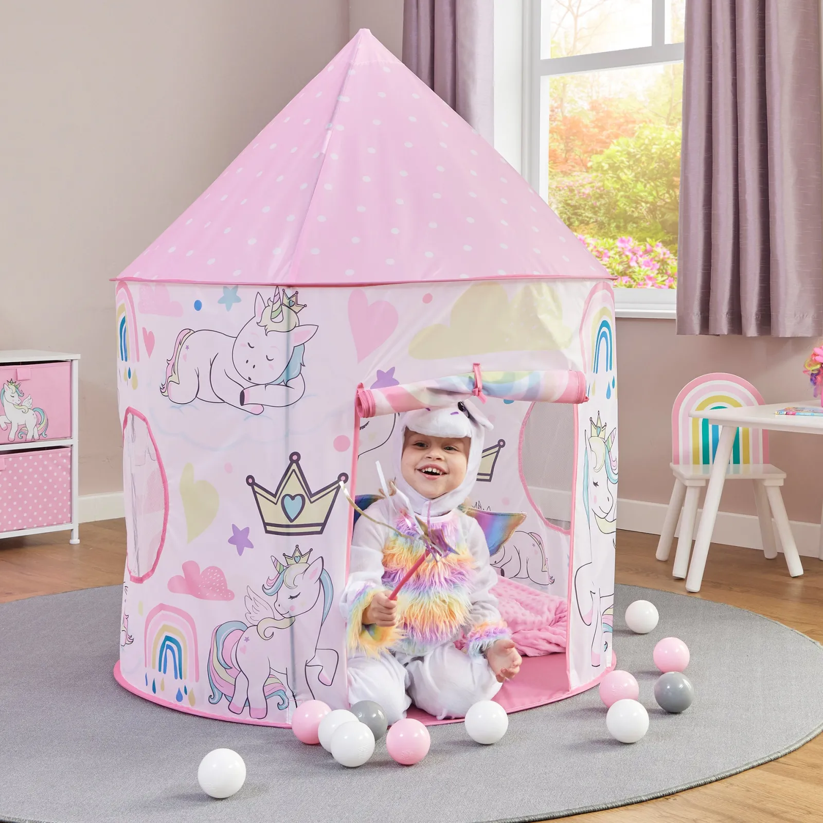 Little Helper Australierfreundliches Pop-up-Spielzelt mit Einhornmotiv für 2 Personen | Höhle | Aufbewahrungstasche | 18m +