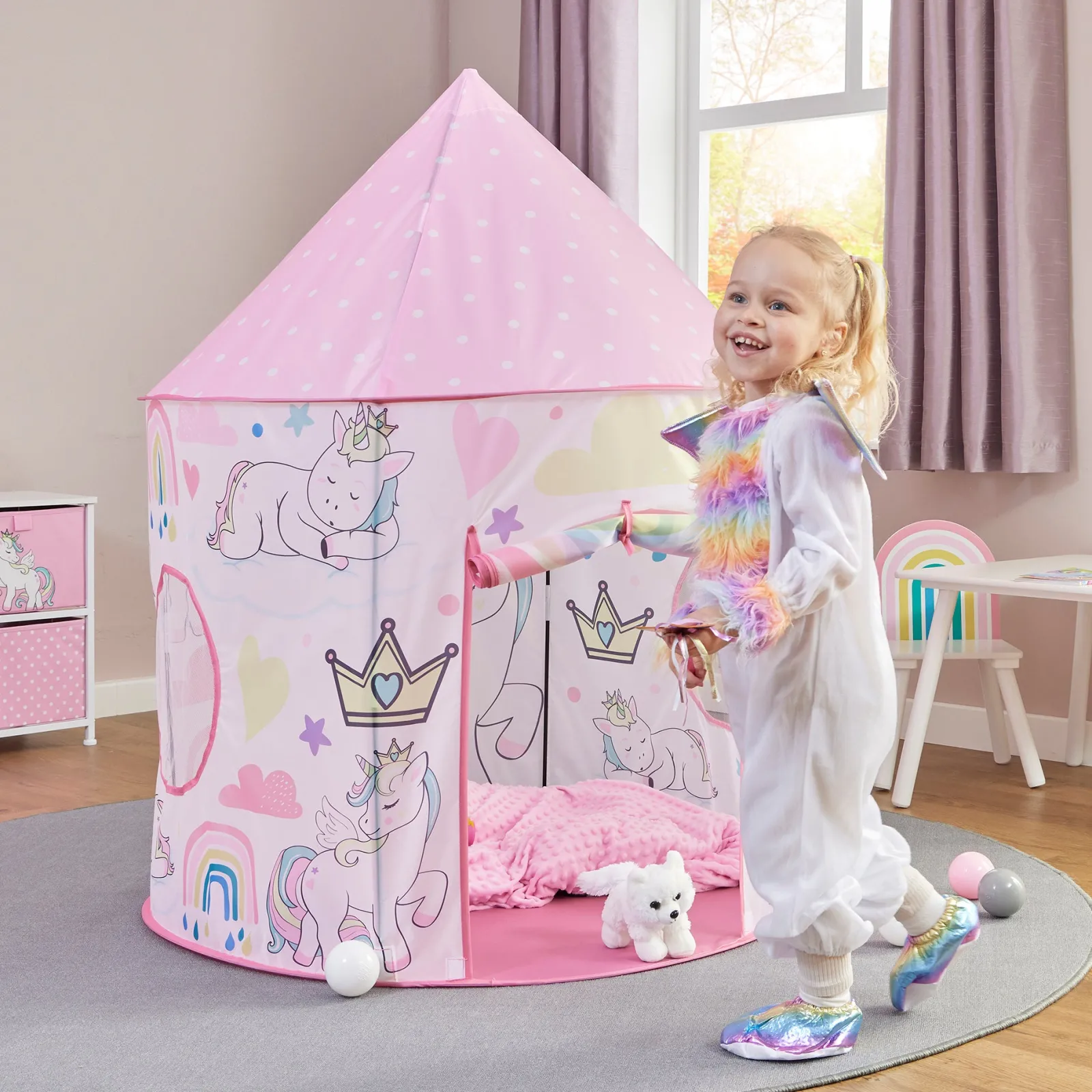 Little Helper Australierfreundliches Pop-up-Spielzelt mit Einhornmotiv für 2 Personen | Höhle | Aufbewahrungstasche | 18m +