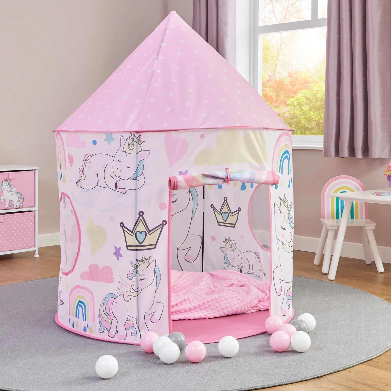 Little Helper Australierfreundliches Pop-up-Spielzelt mit Einhornmotiv für 2 Personen | Höhle | Aufbewahrungstasche | 18m +
