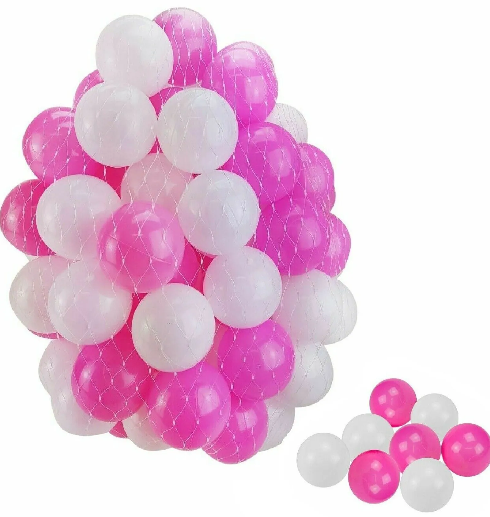 Kinder Little Helper Bälle für Bällebäder und Laufställe | Leichte, weiche Spielbälle aus Kunststoff | Rosa und Weiß
