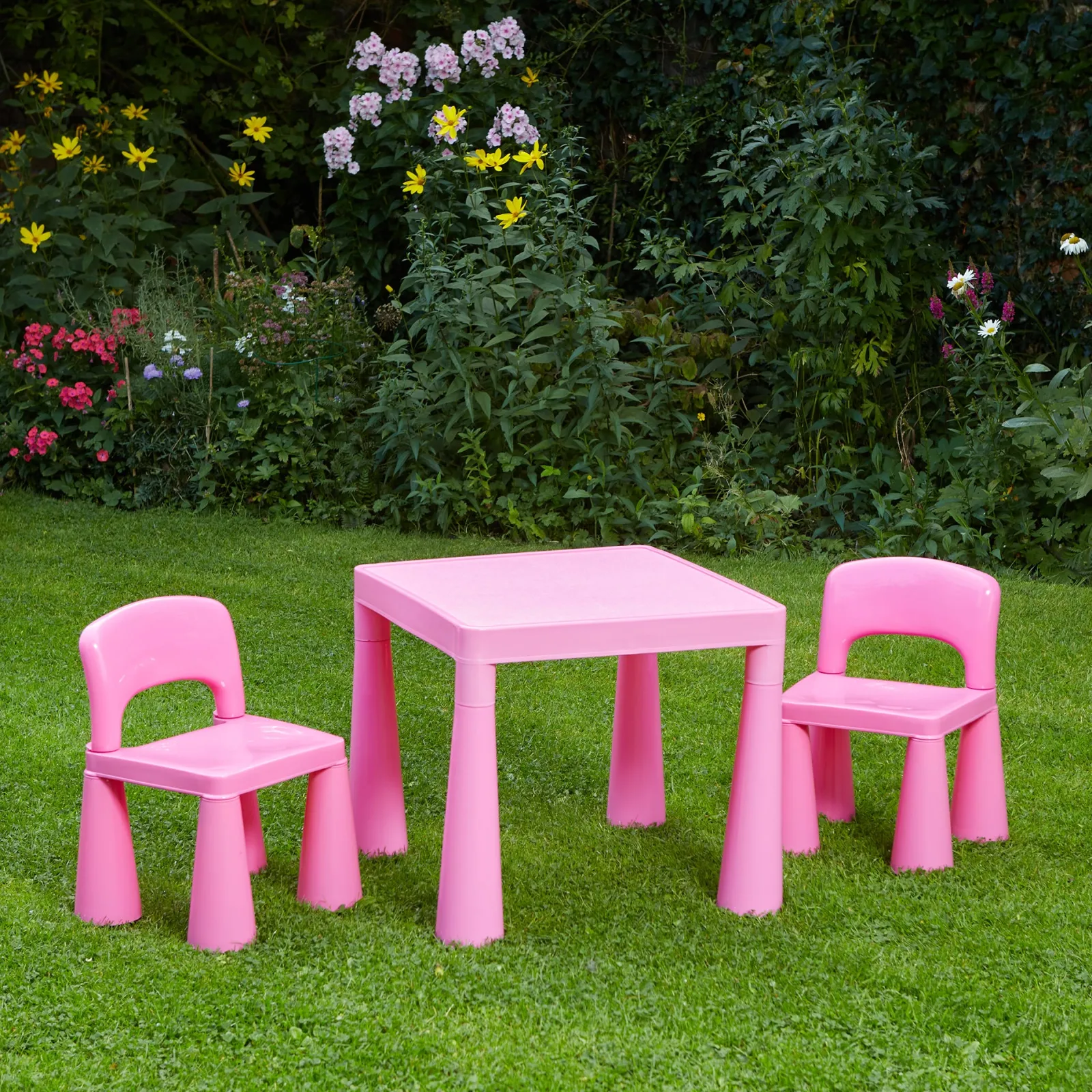 Kinder Little Helper Chunky & Funky Kunststoff für Kinder | Kinder-Aktivitätstisch und 2 Stühle im Set | Hot Pink