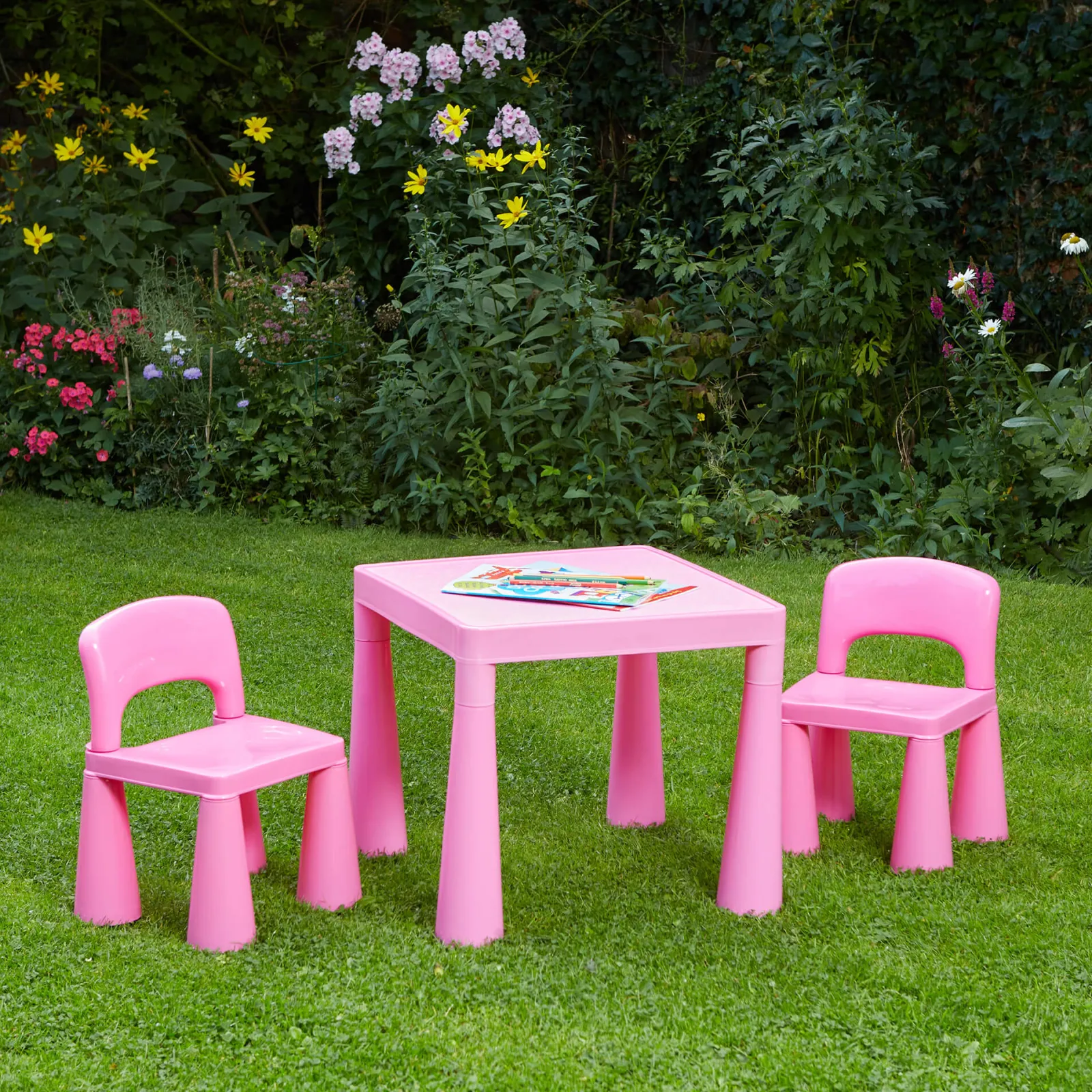Kinder Little Helper Chunky & Funky Kunststoff für Kinder | Kinder-Aktivitätstisch und 2 Stühle im Set | Hot Pink