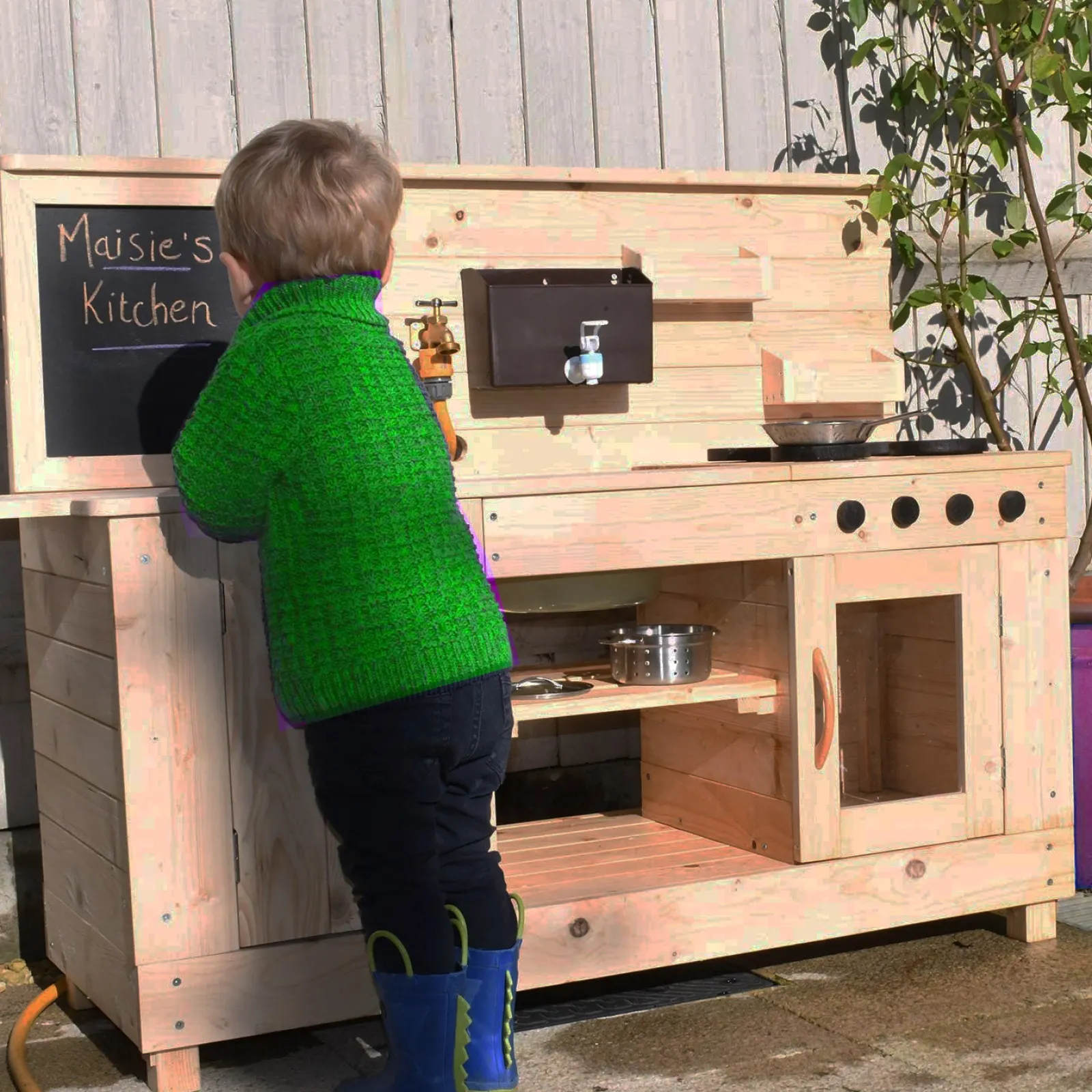 Little Helper Deluxe große, robuste Montessori-Matschküche aus Holz für Kinder | Spielzeugküche für draußen | 18m+