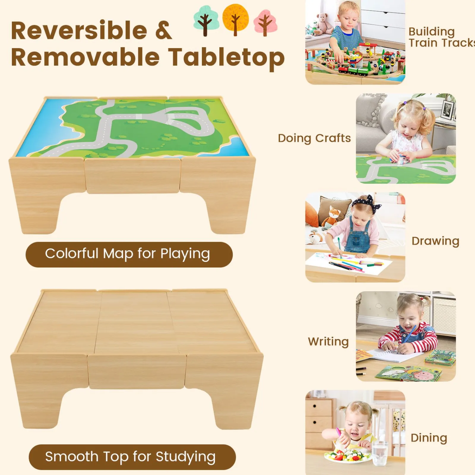 Kinder Little Helper Deluxe großes Montessori 2-in-1 Holzeisenbahn-Set und Tisch | 84-teiliges Zugset