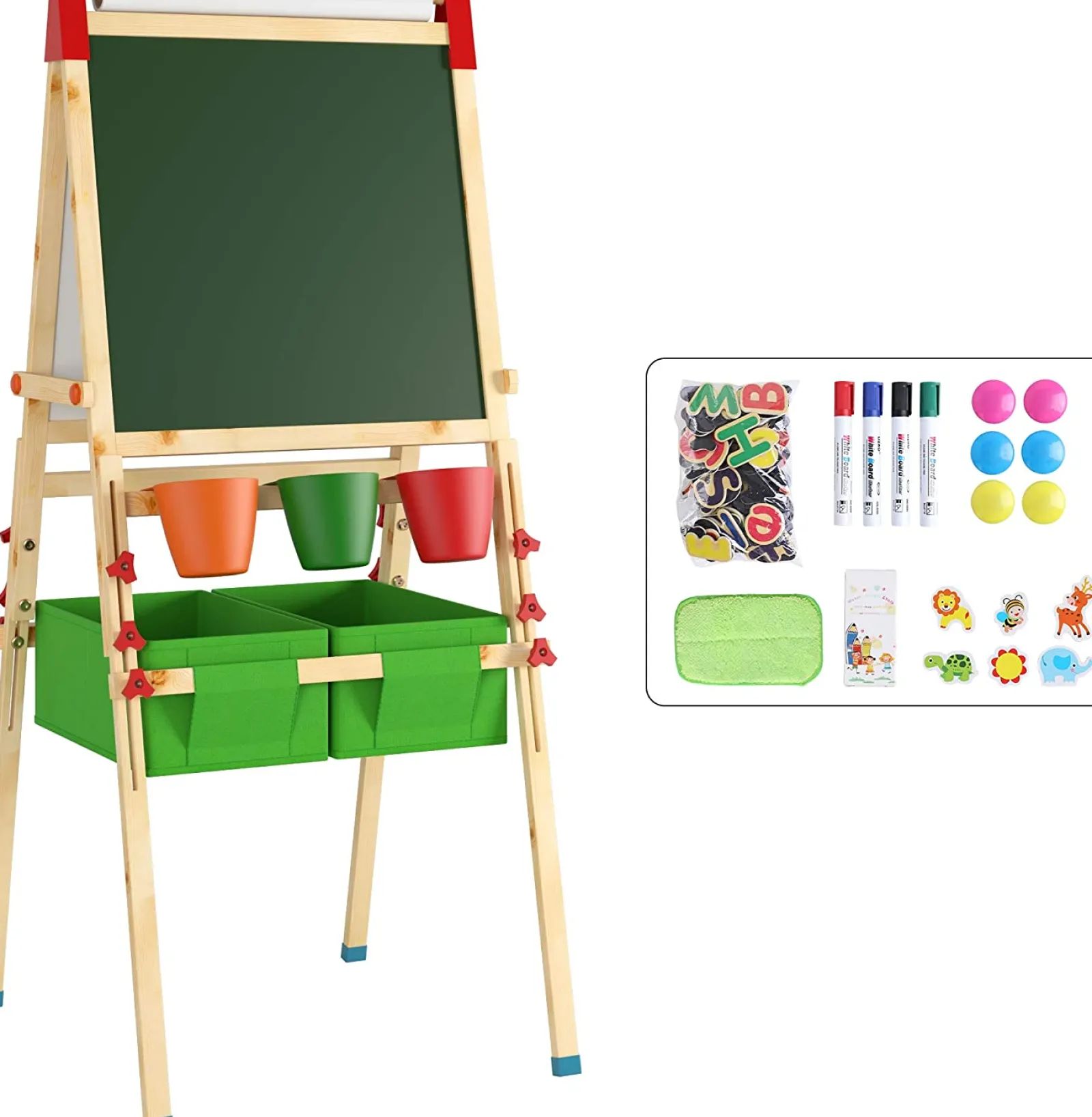 Kinder Little Helper Deluxe höhenverstellbare Kinderstaffelei aus Öko-Kiefernholz | Magnetische Tafel mit 30-teiligem Zubehörset | Aufbewahrung | 3–10 Jahre