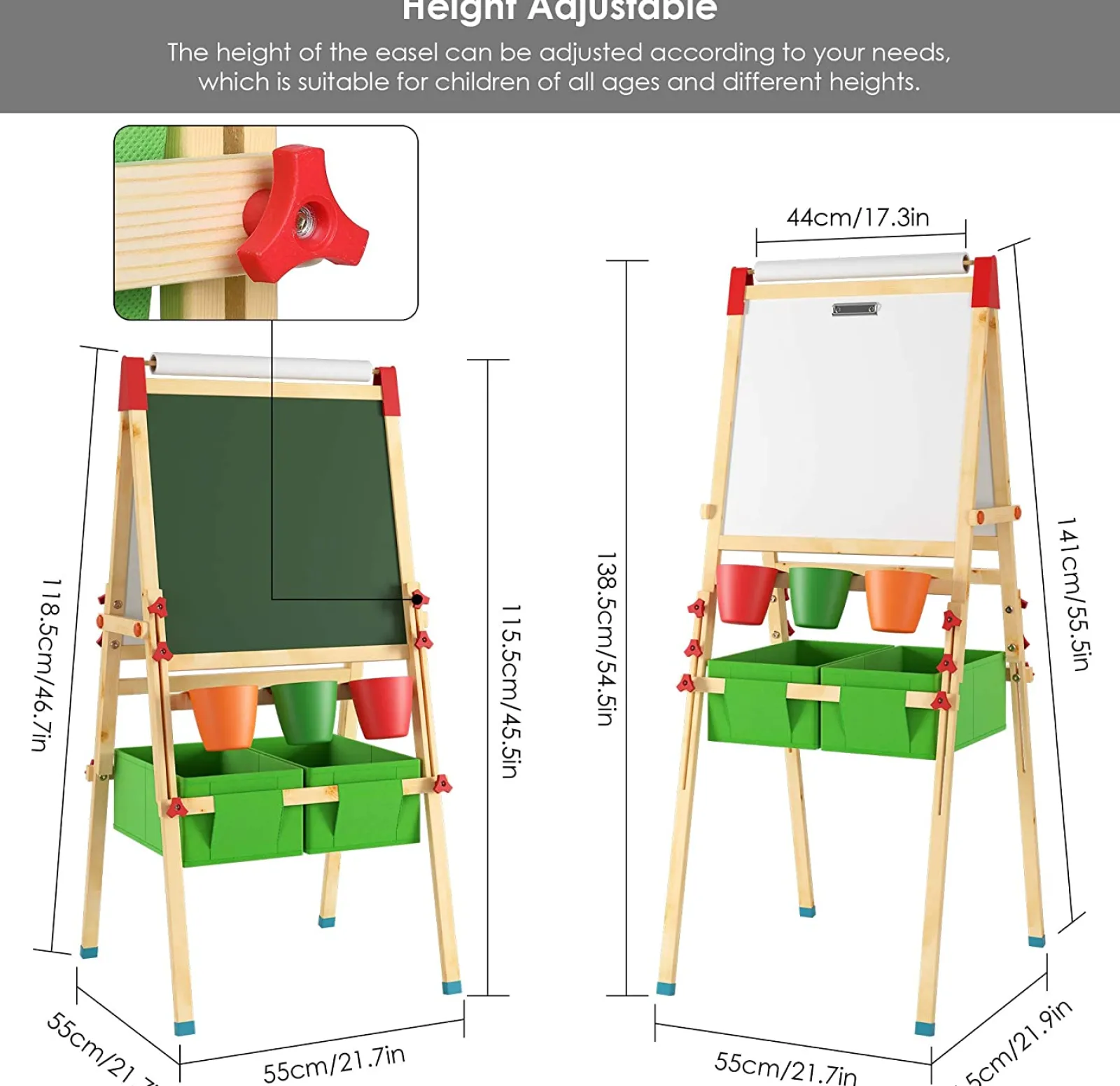 Kinder Little Helper Deluxe höhenverstellbare Kinderstaffelei aus Öko-Kiefernholz | Magnetische Tafel mit 30-teiligem Zubehörset | Aufbewahrung | 3–10 Jahre