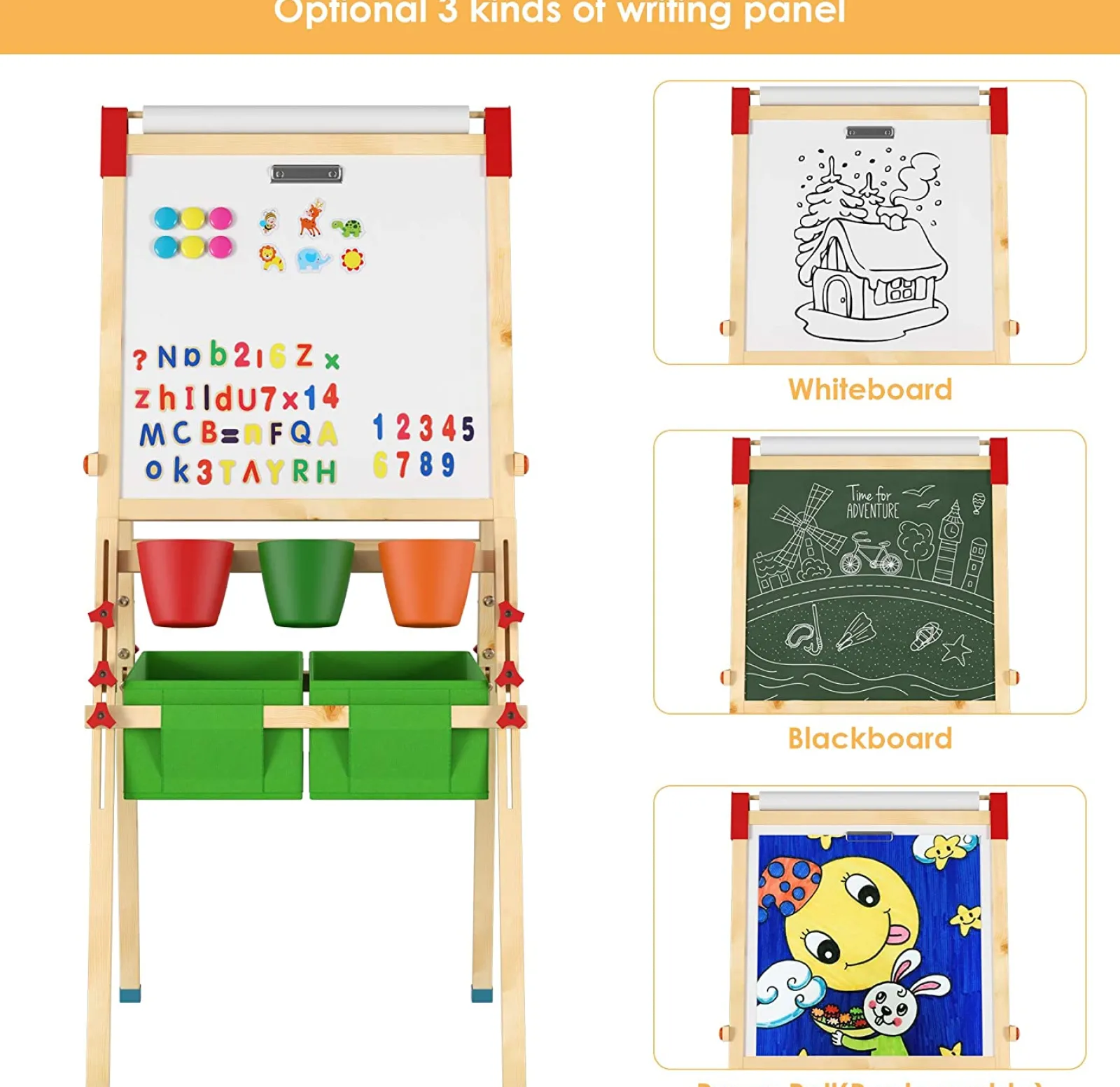 Kinder Little Helper Deluxe höhenverstellbare Kinderstaffelei aus Öko-Kiefernholz | Magnetische Tafel mit 30-teiligem Zubehörset | Aufbewahrung | 3–10 Jahre