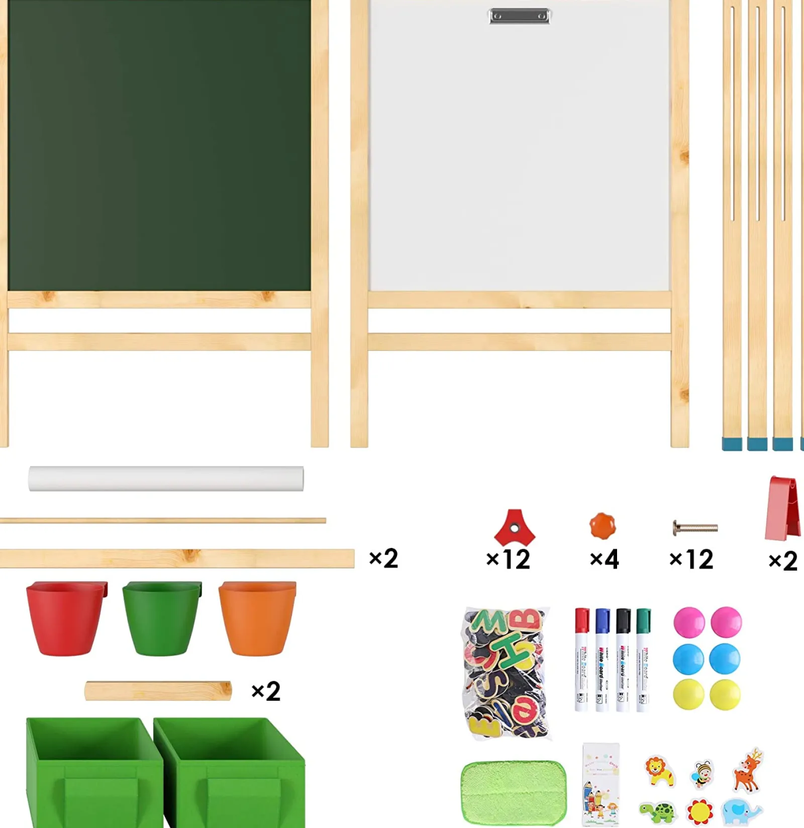Kinder Little Helper Deluxe höhenverstellbare Kinderstaffelei aus Öko-Kiefernholz | Magnetische Tafel mit 30-teiligem Zubehörset | Aufbewahrung | 3–10 Jahre