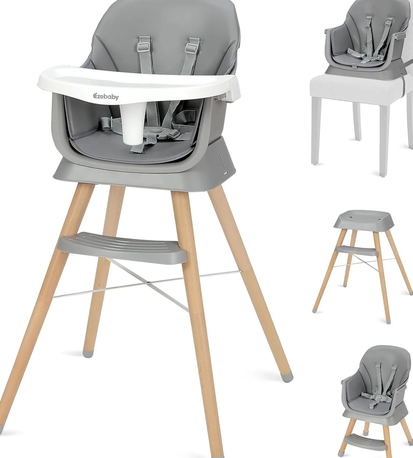 Kinder Little Helper Deluxe 6-in-1-Hochstuhl | Booster | Hocker | Niedriger Stuhl | Grau oder Creme | 6m - 99 Jahre
