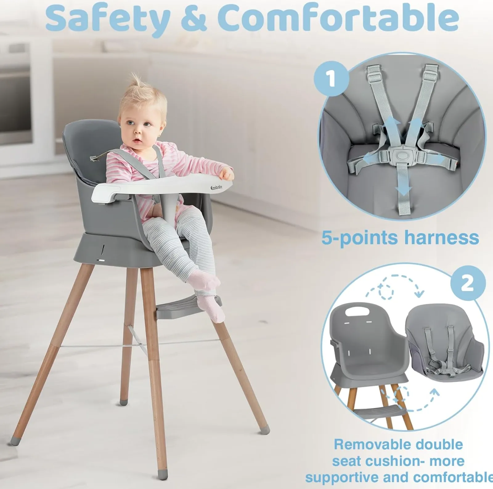 Kinder Little Helper Deluxe 6-in-1-Hochstuhl | Booster | Hocker | Niedriger Stuhl | Grau oder Creme | 6m - 99 Jahre