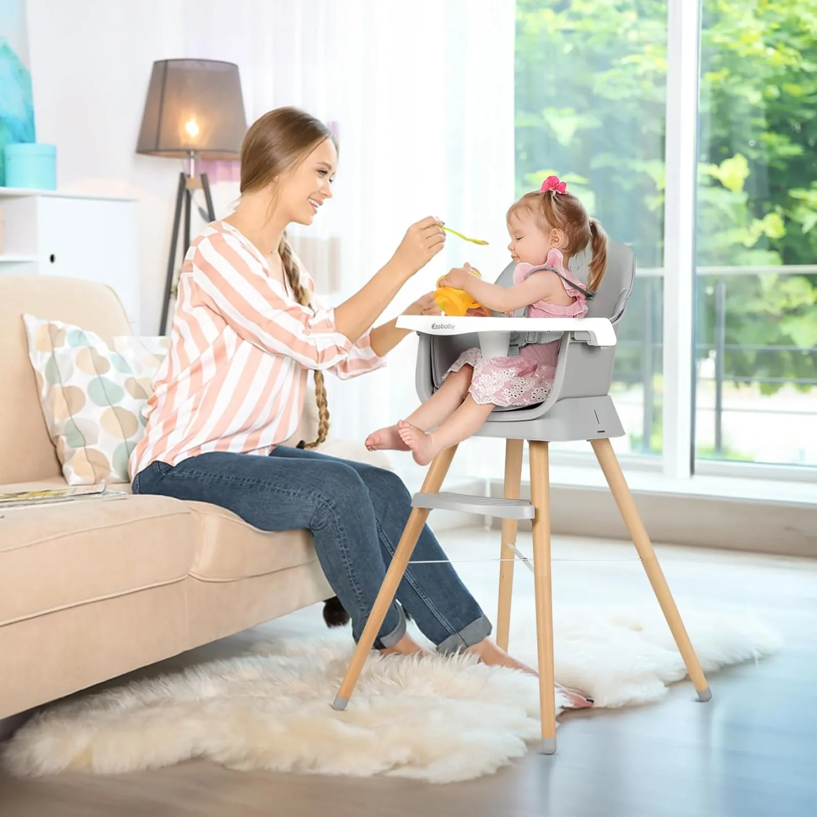 Kinder Little Helper Deluxe 6-in-1-Hochstuhl | Booster | Hocker | Niedriger Stuhl | Grau oder Creme | 6m - 99 Jahre