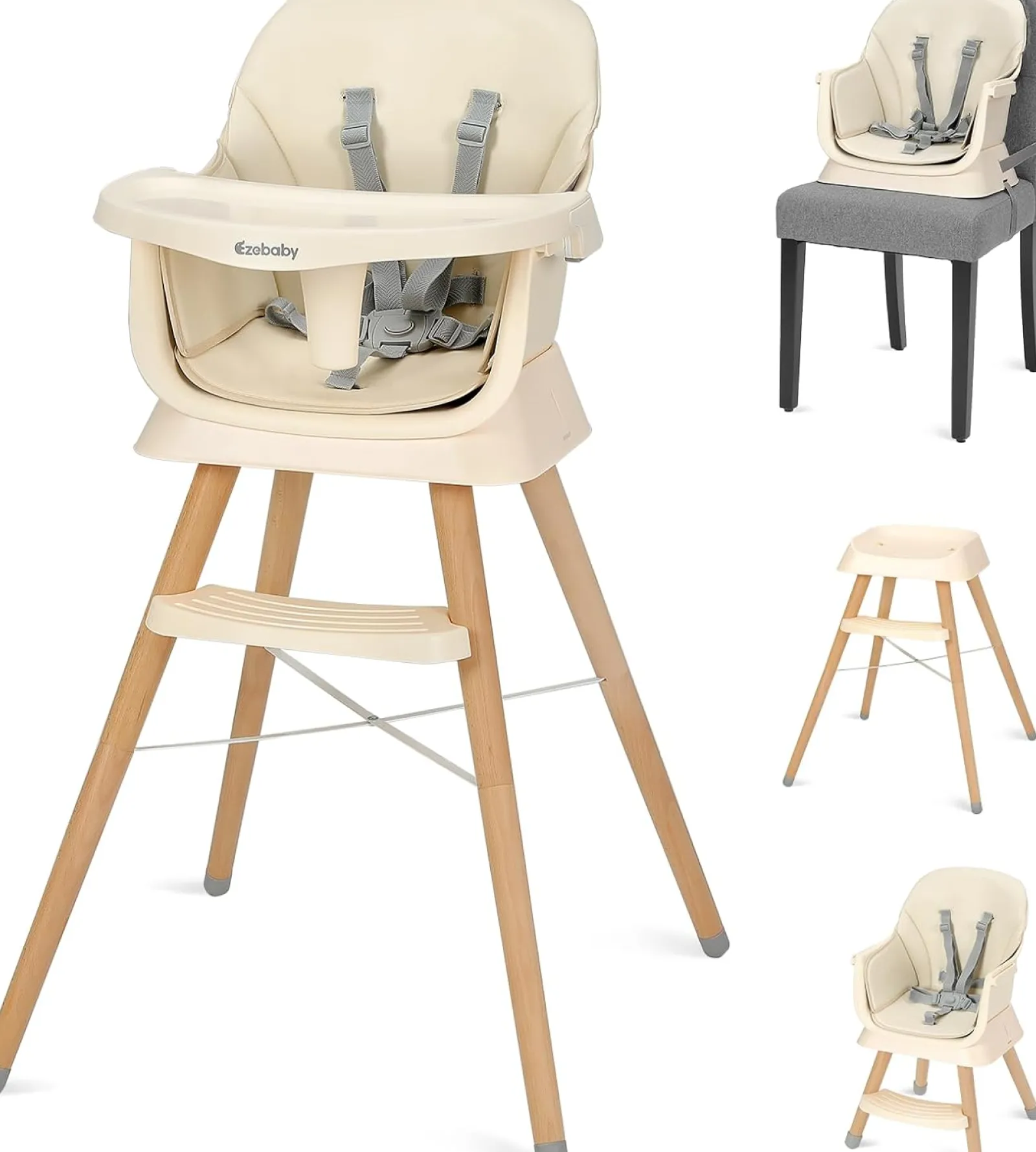 Kinder Little Helper Deluxe 6-in-1-Hochstuhl | Booster | Hocker | Niedriger Stuhl | Grau oder Creme | 6m - 99 Jahre