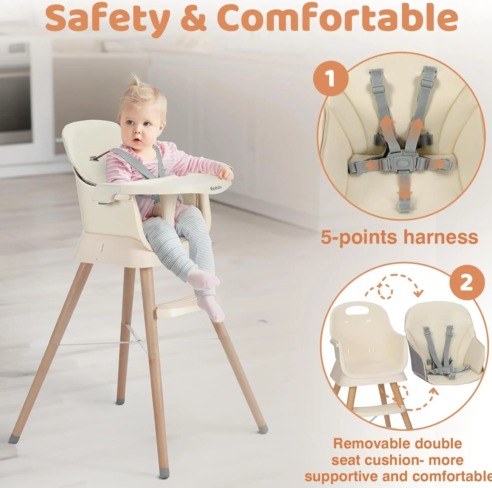 Kinder Little Helper Deluxe 6-in-1-Hochstuhl | Booster | Hocker | Niedriger Stuhl | Grau oder Creme | 6m - 99 Jahre