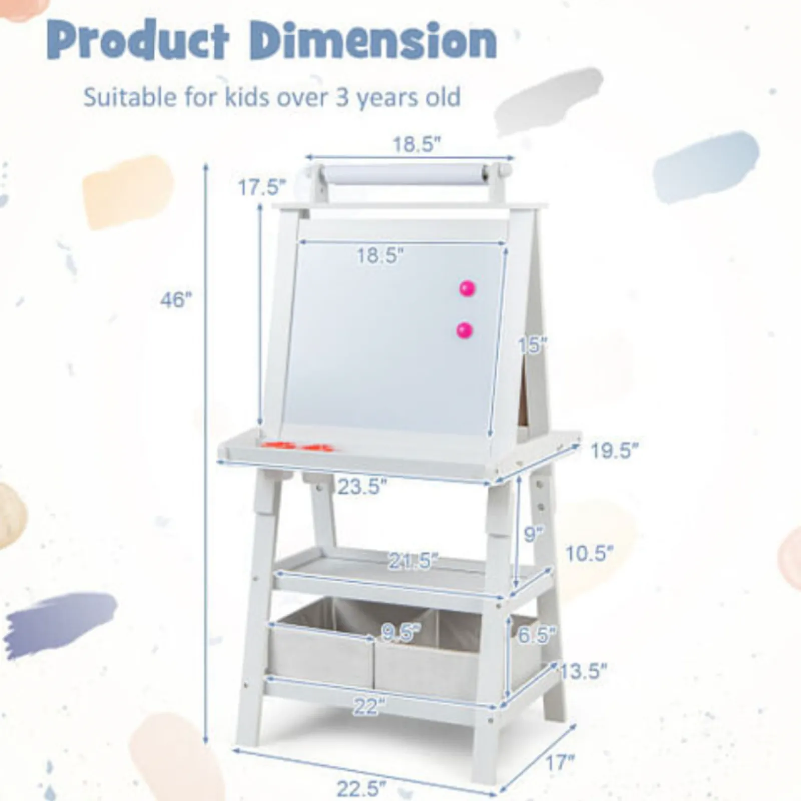 Kinder Little Helper Deluxe Öko-Staffelei | Doppelseitige Whiteboard- und Kreidetafel-Malstaffelei mit Papierrolle | 2 Aufbewahrungsboxen | Weiß