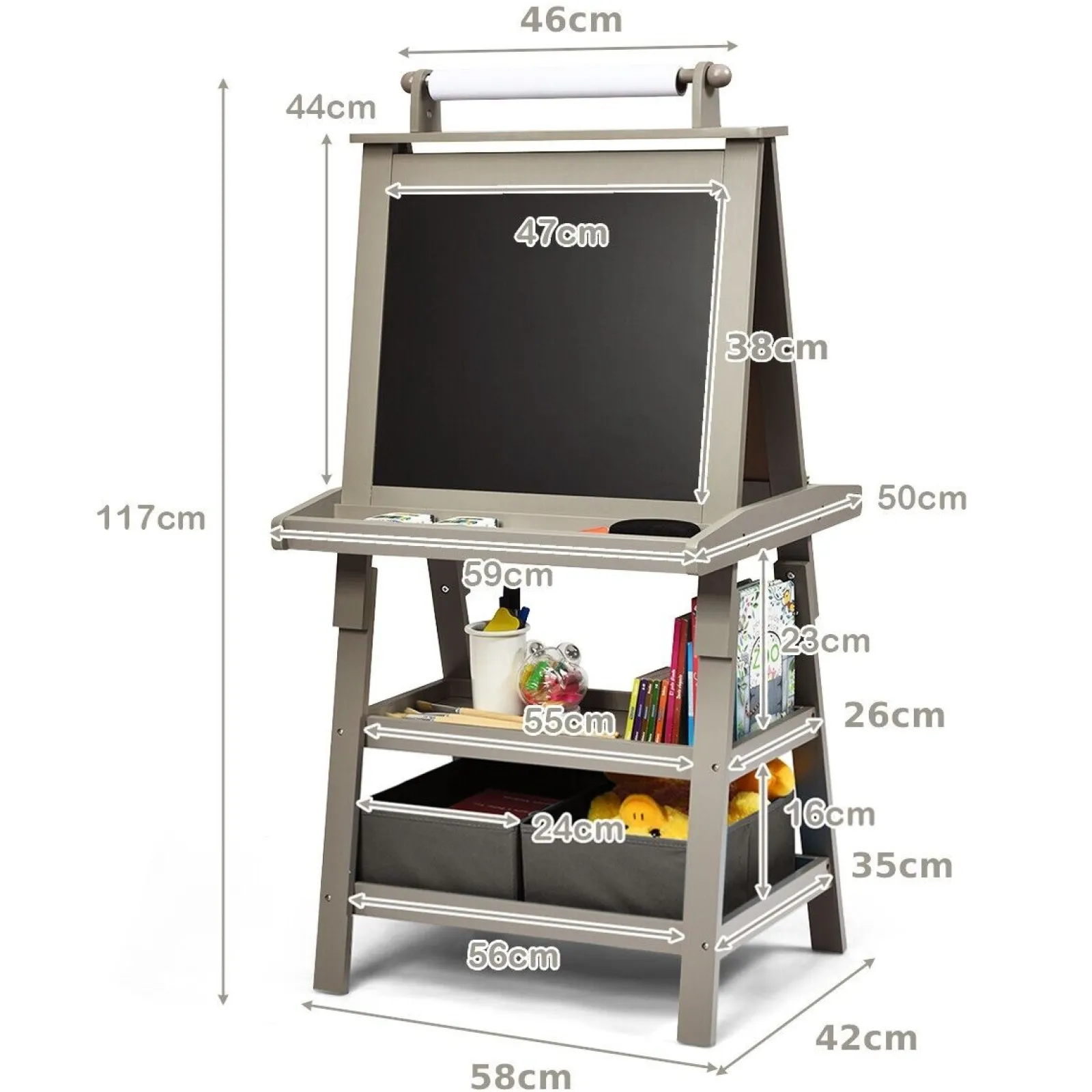 Kinder Little Helper Deluxe Öko-Staffelei | Doppelseitige Whiteboard- und Tafel-Malstaffelei mit Papierrolle | 2 Aufbewahrungsboxen | Earl Grey