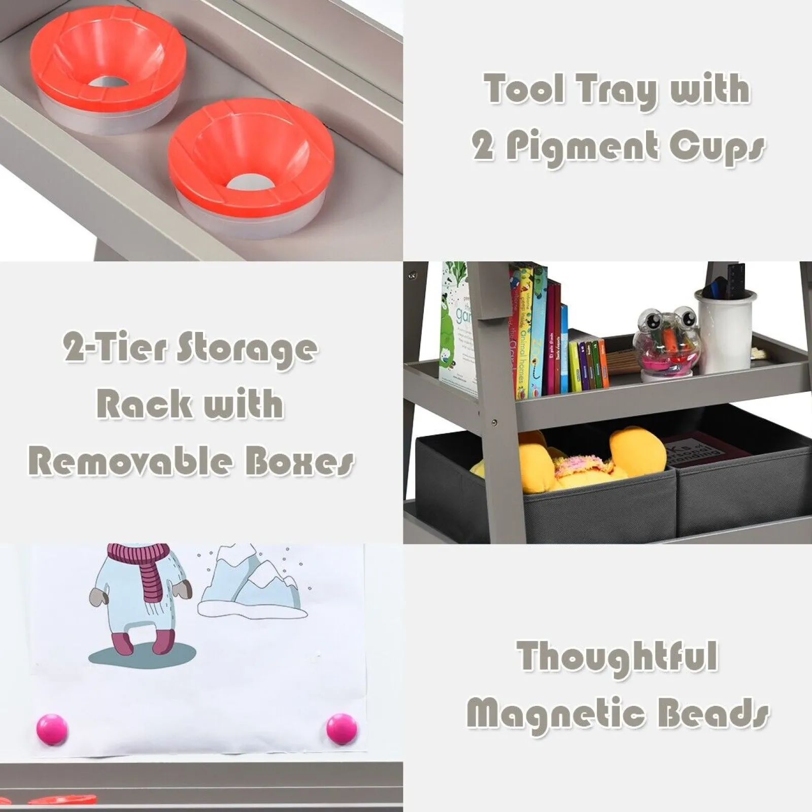 Kinder Little Helper Deluxe Öko-Staffelei | Doppelseitige Whiteboard- und Tafel-Malstaffelei mit Papierrolle | 2 Aufbewahrungsboxen | Earl Grey