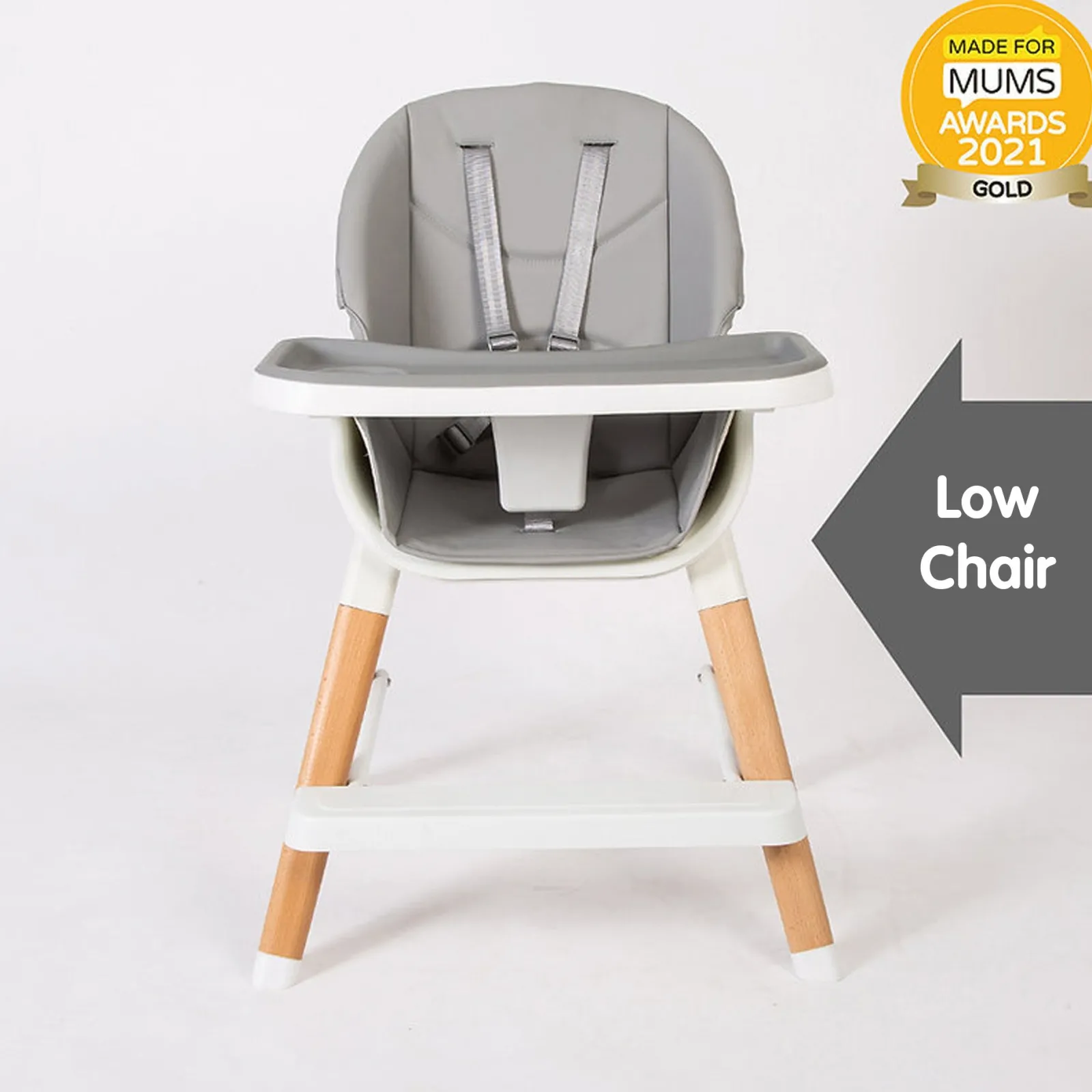 Little Helper Deluxe Montessori 7-in-1 Hochstuhl & Tablett | Niedriger Stuhl | Sitzerhöhung | Hocker | Graues Kissen | 6M+