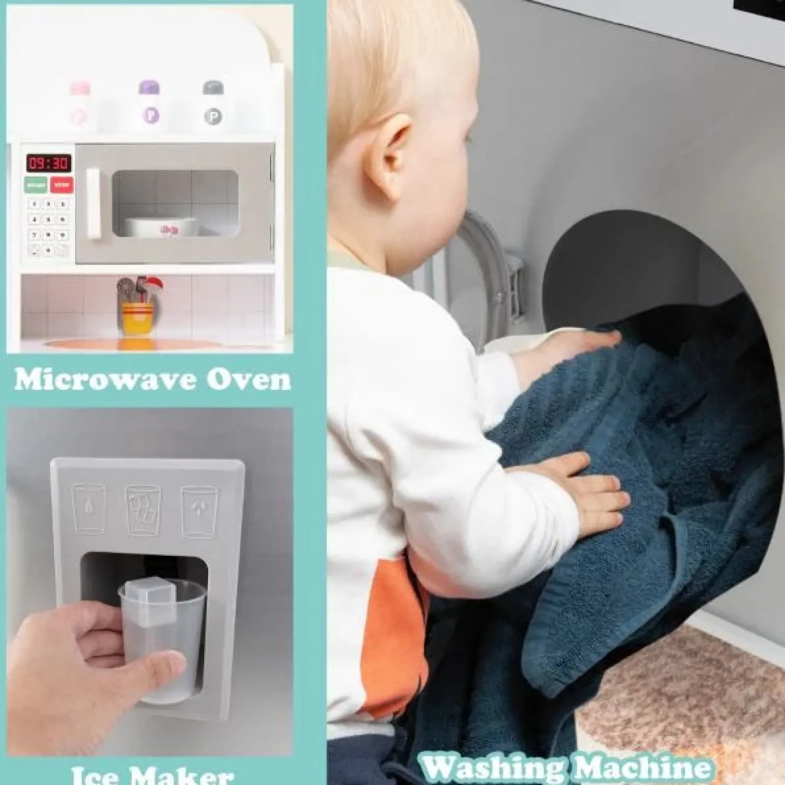 Little Helper Deluxe Montessori Modulare Holzspielzeugküche | Kühlschrank | Waschmaschine | Realistische Lichter Und Geräusche | Zubehör
