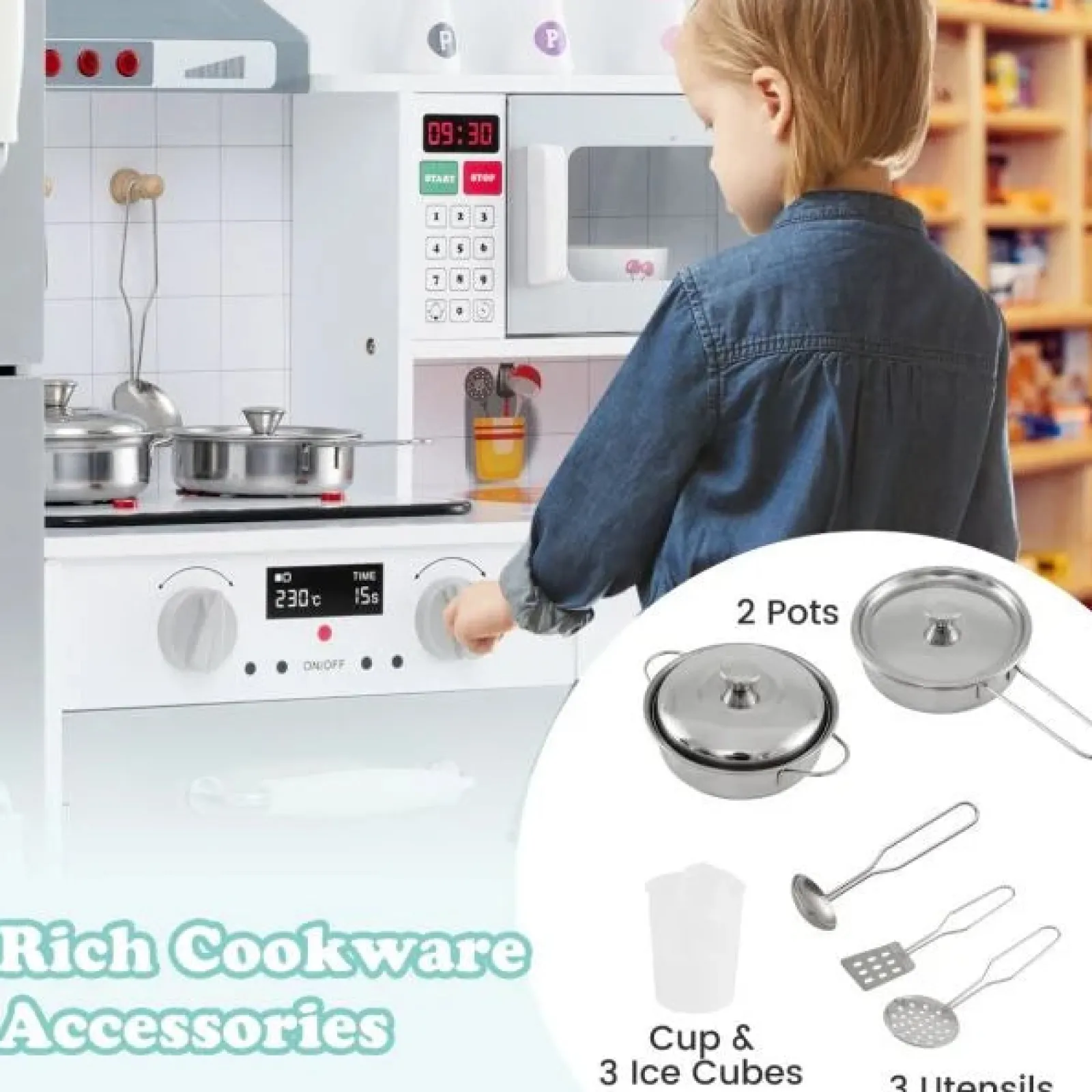Little Helper Deluxe Montessori Modulare Holzspielzeugküche | Kühlschrank | Waschmaschine | Realistische Lichter Und Geräusche | Zubehör