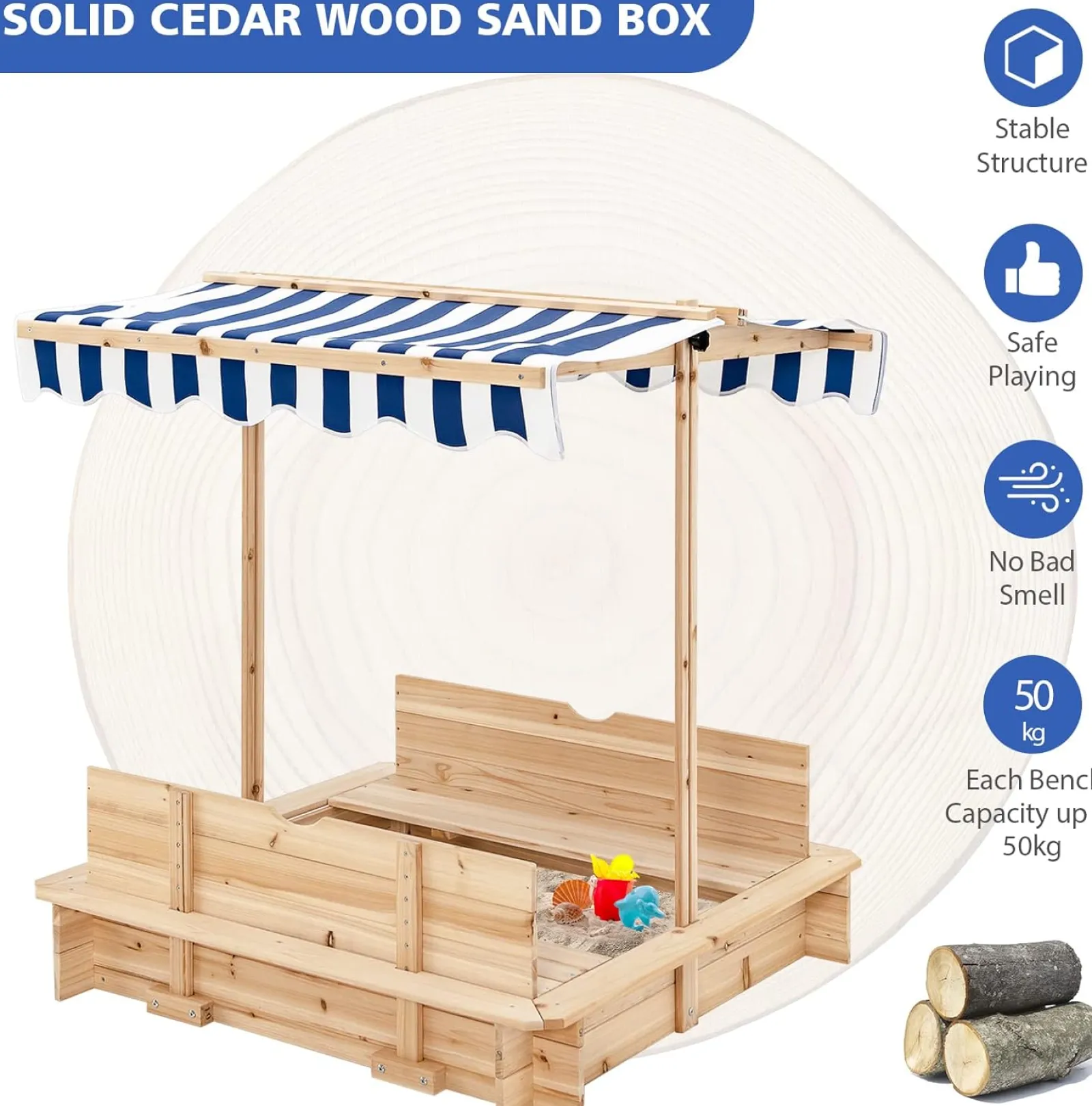 Little Helper Deluxe Montessori Umweltbewusster, robuster Sandkasten aus Zedernholz mit Bank und Baldachin | 3-6 Jahre