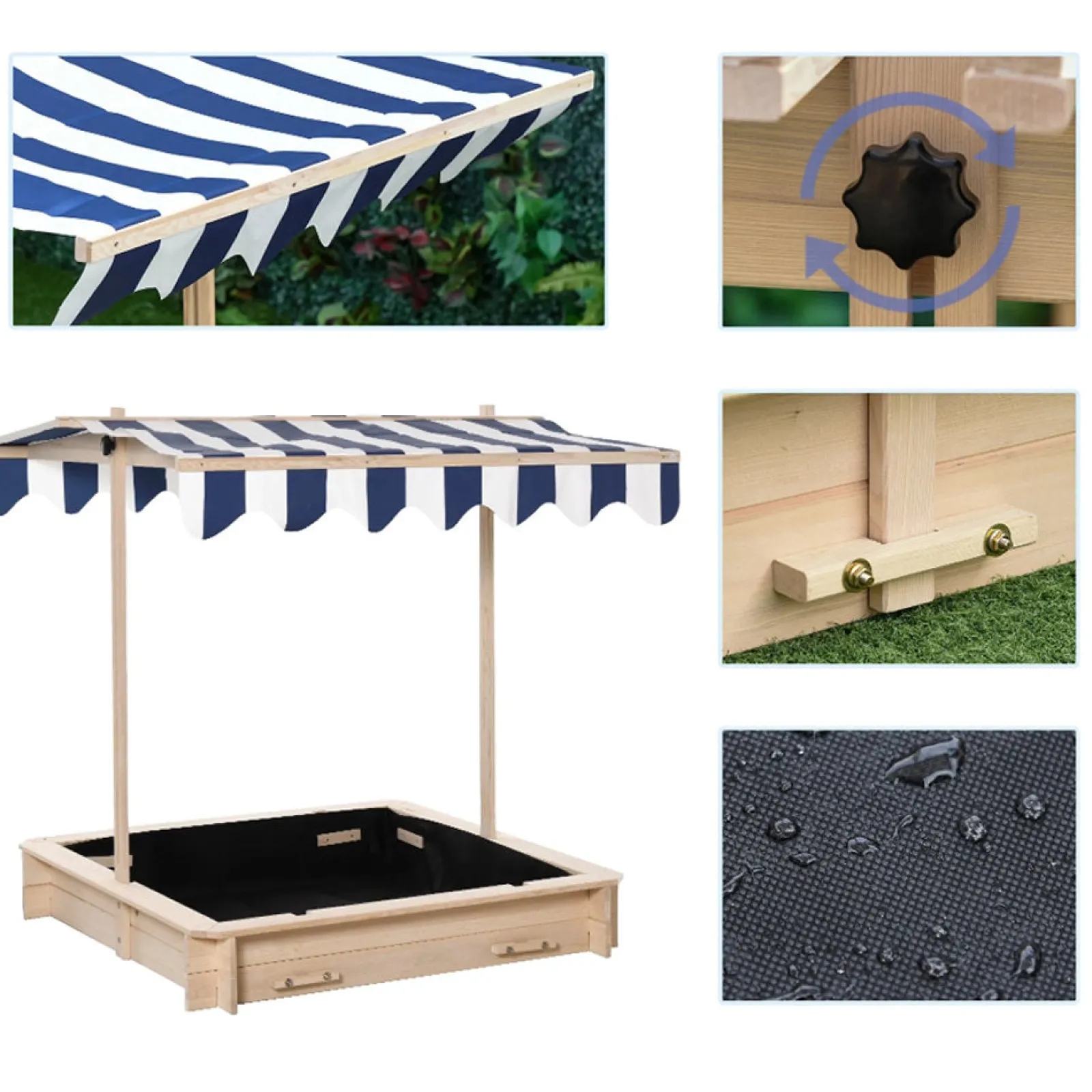 Little Helper Deluxe Montessori Umweltbewusster, robuster Sandkasten aus Zedernholz mit Bank und Baldachin | 3-6 Jahre