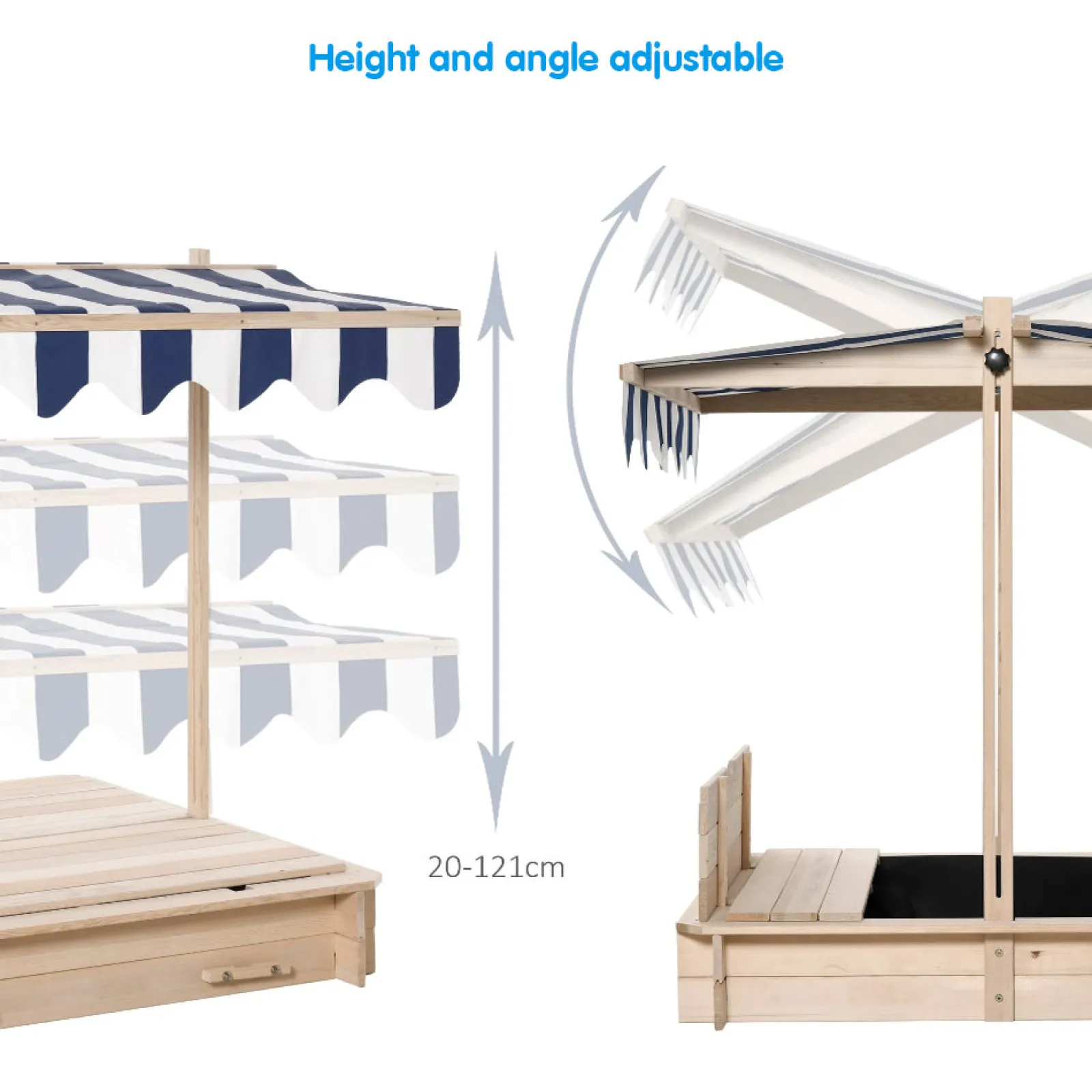 Little Helper Deluxe Montessori Umweltbewusster, robuster Sandkasten aus Zedernholz mit Bank und Baldachin | 3-6 Jahre