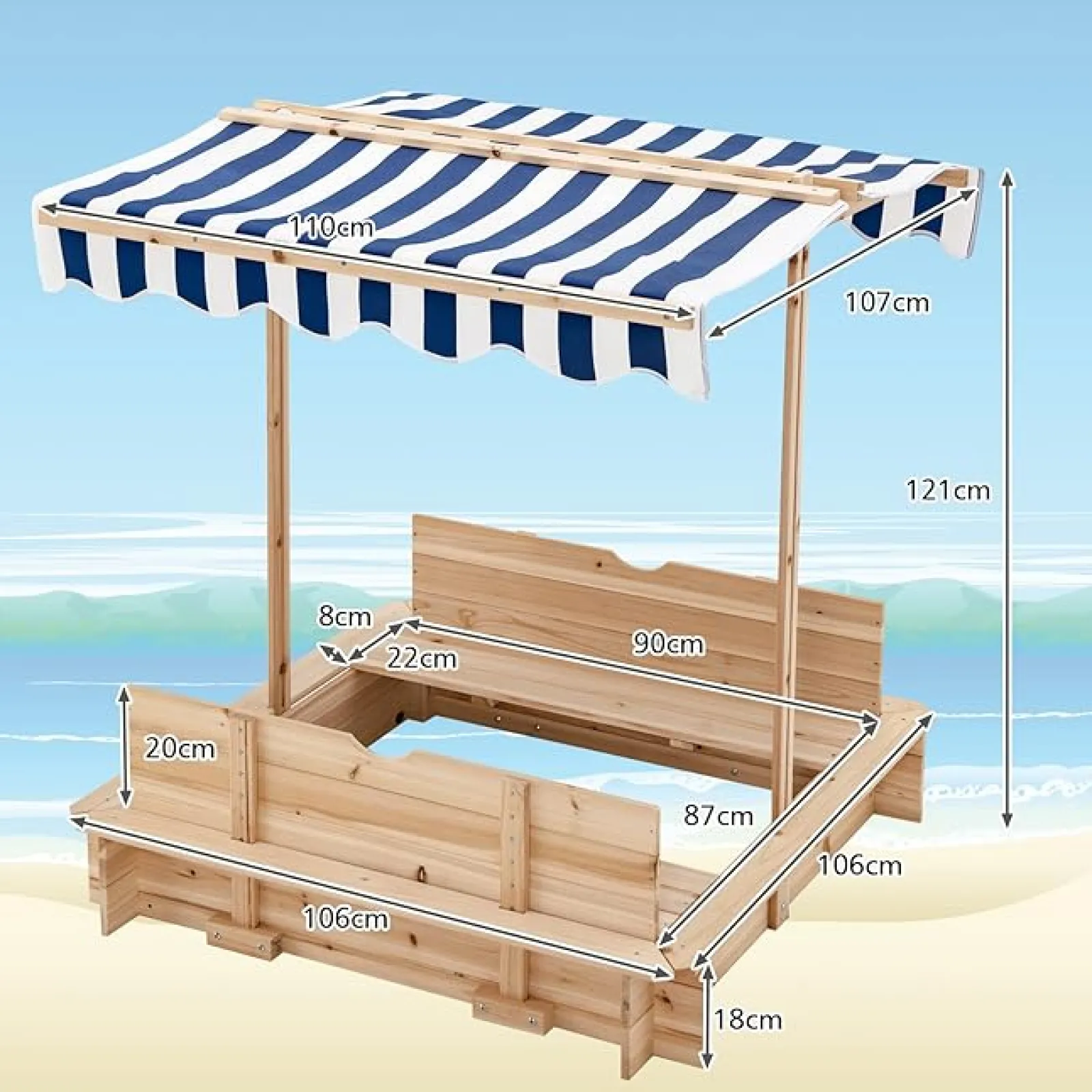 Little Helper Deluxe Montessori Umweltbewusster, robuster Sandkasten aus Zedernholz mit Bank und Baldachin | 3-6 Jahre
