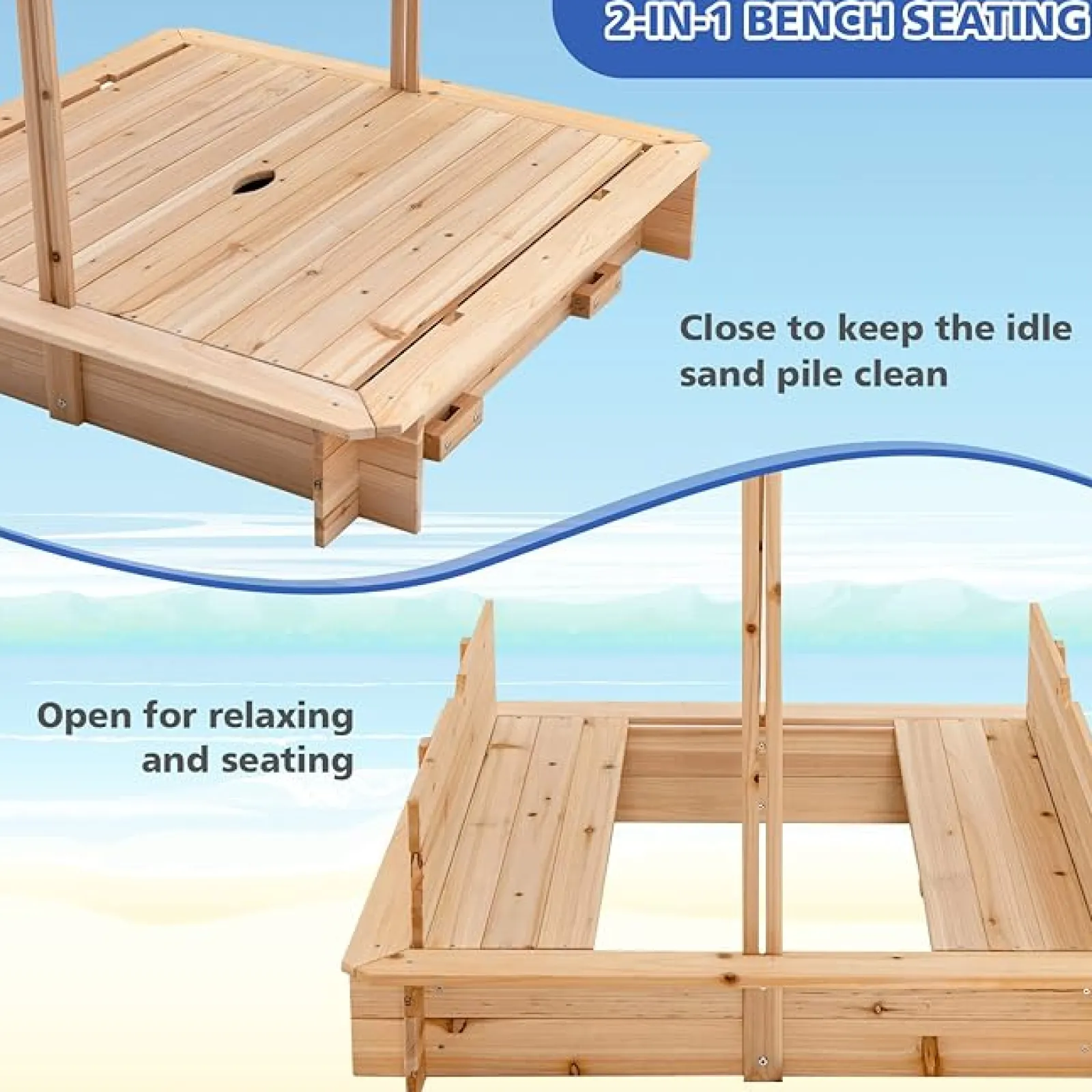 Little Helper Deluxe Montessori Umweltbewusster, robuster Sandkasten aus Zedernholz mit Bank und Baldachin | 3-6 Jahre