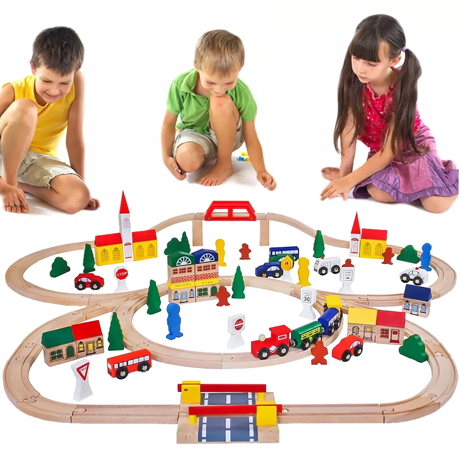Little Helper Deluxe umweltfreundliches 100-teiliges großes Holzeisenbahn-Set | Entwerfen Sie Ihre eigenen Tracks | 3 Jahre+