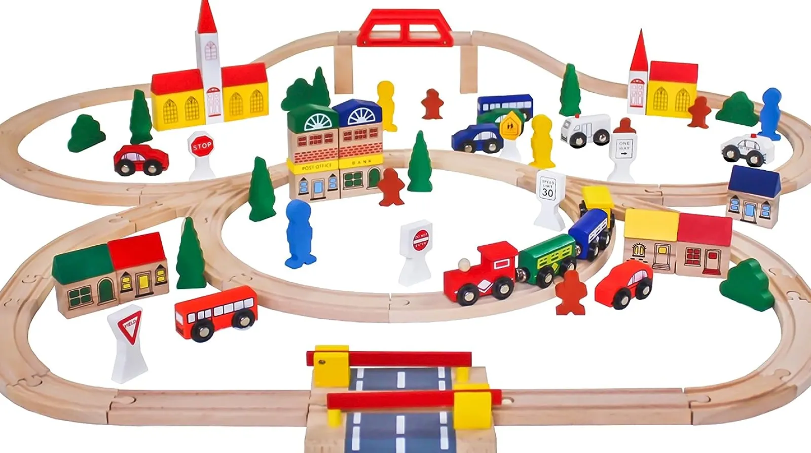 Little Helper Deluxe umweltfreundliches 100-teiliges großes Holzeisenbahn-Set | Entwerfen Sie Ihre eigenen Tracks | 3 Jahre+
