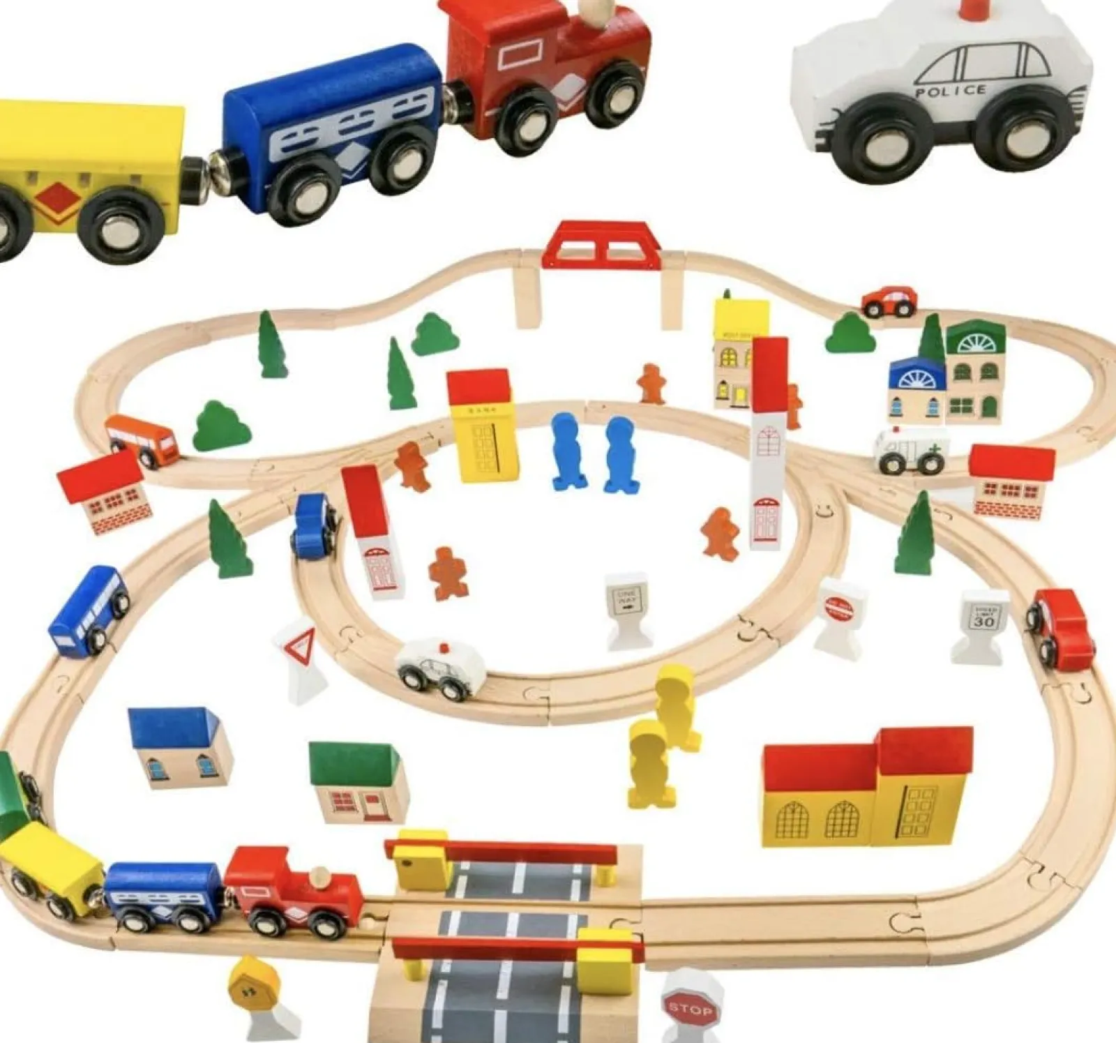 Little Helper Deluxe umweltfreundliches 100-teiliges großes Holzeisenbahn-Set | Entwerfen Sie Ihre eigenen Tracks | 3 Jahre+