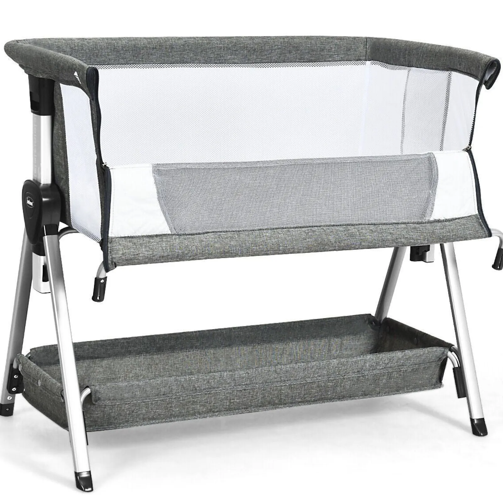 Kinder Little Helper Deluxe-Babybett „Next-to-Me“ | Leinen mit atmungsaktivem Netz | 7 einstellbare Höhen | Räder | 0–12m