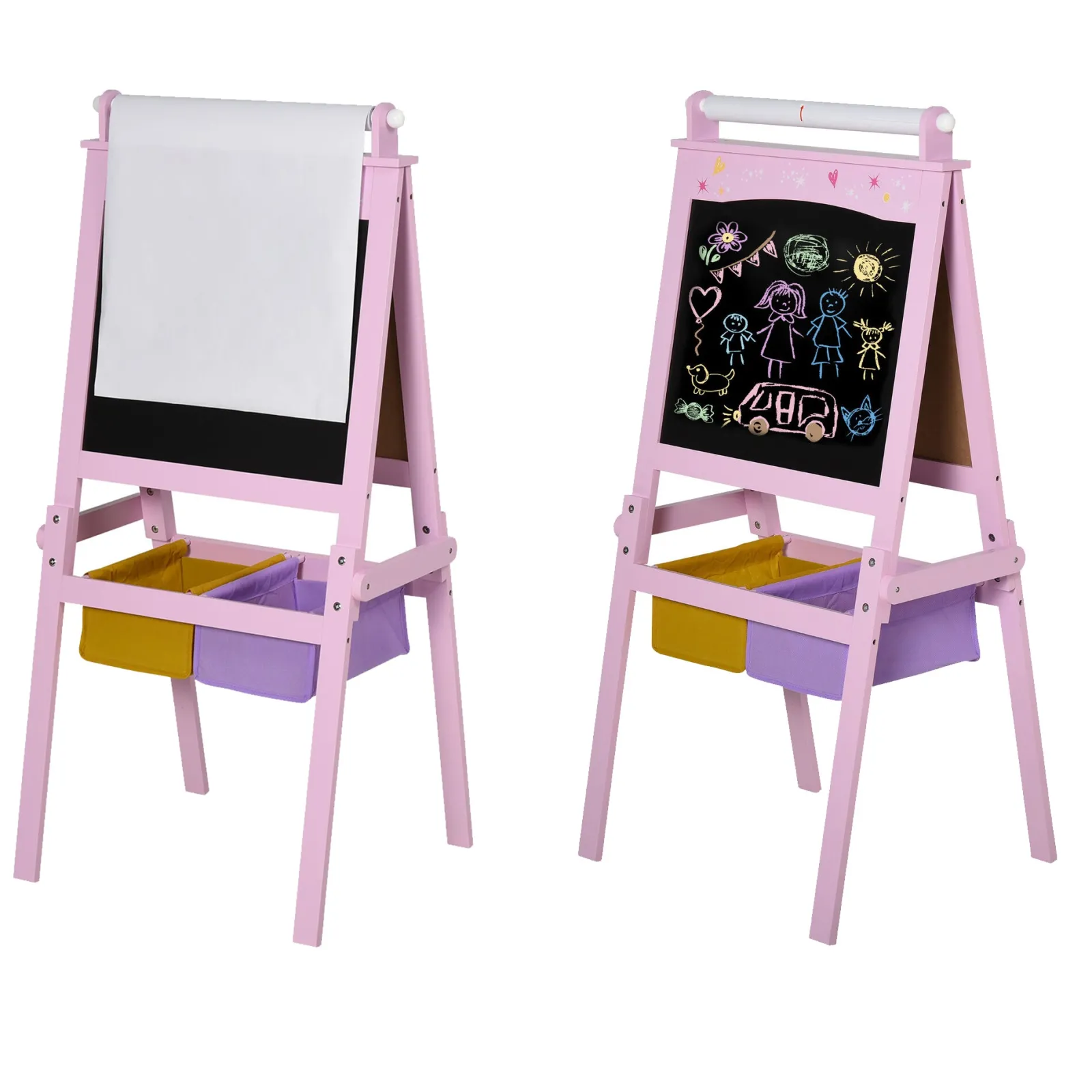 Kinder Little Helper Doppelseitige Deluxe-Staffelei Aus Holz Für Kinder | Tafel | Papierrolle | Rosa | Ab 3 Jahren