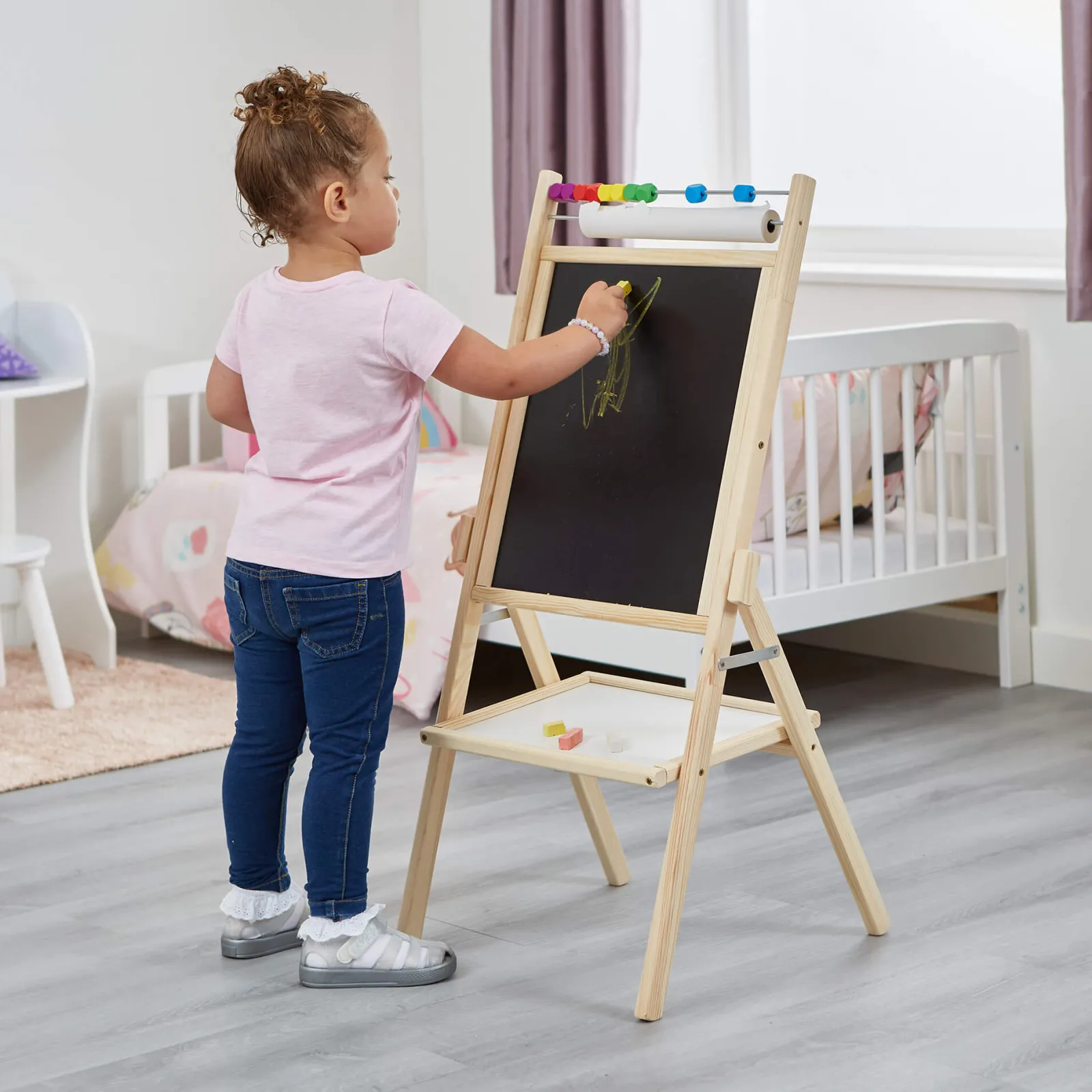 Kinder Little Helper Doppelseitige 4-in-1-Staffelei aus Holz für Kinder | Papierrolle | Zählperlen | 35-teiliges Zubehör | Ab 3 Jahren