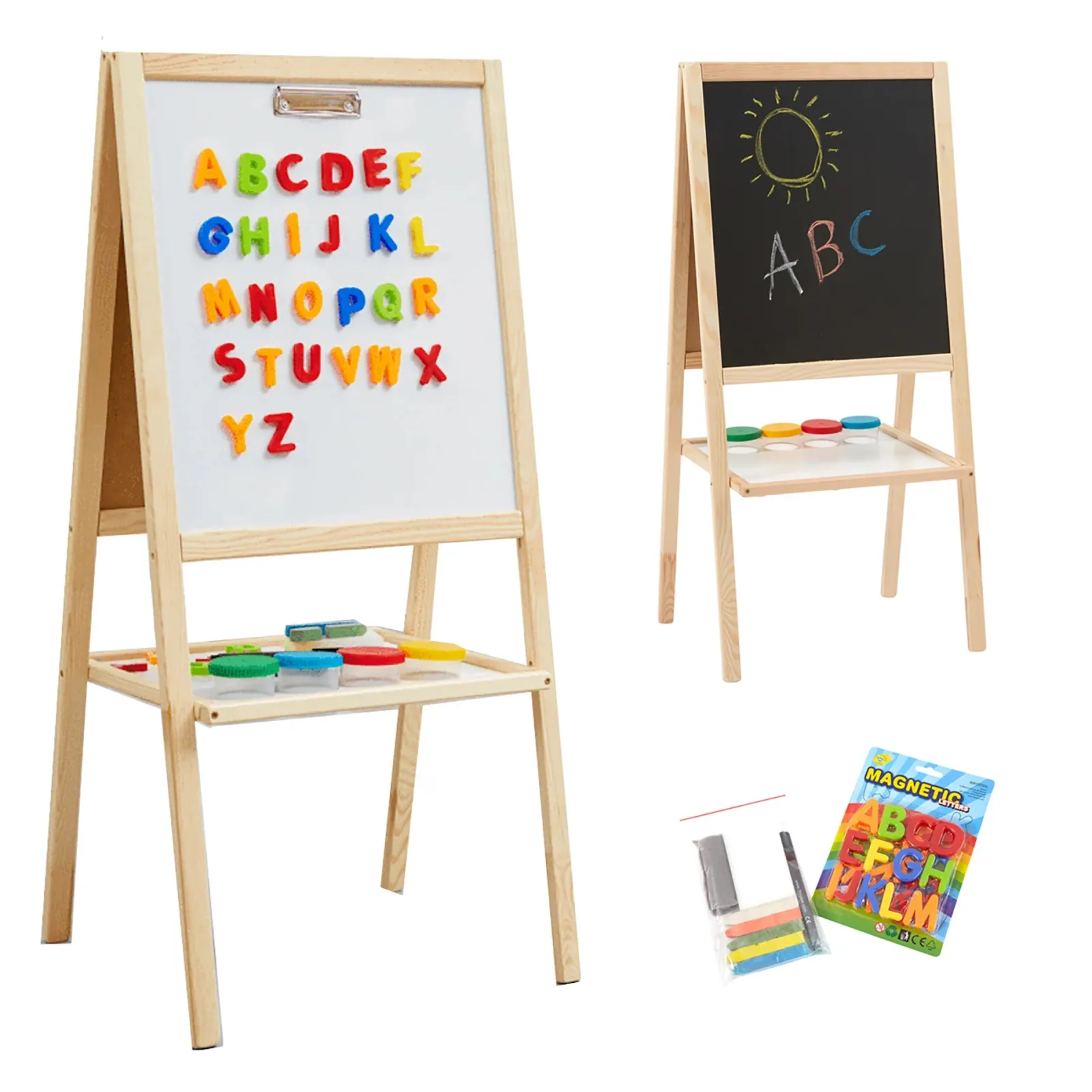 Kinder Little Helper Doppelseitige 4-in-1-Staffelei aus Holz für Kinder | Papierrolle | Zählperlen | 35-teiliges Zubehör | Ab 3 Jahren