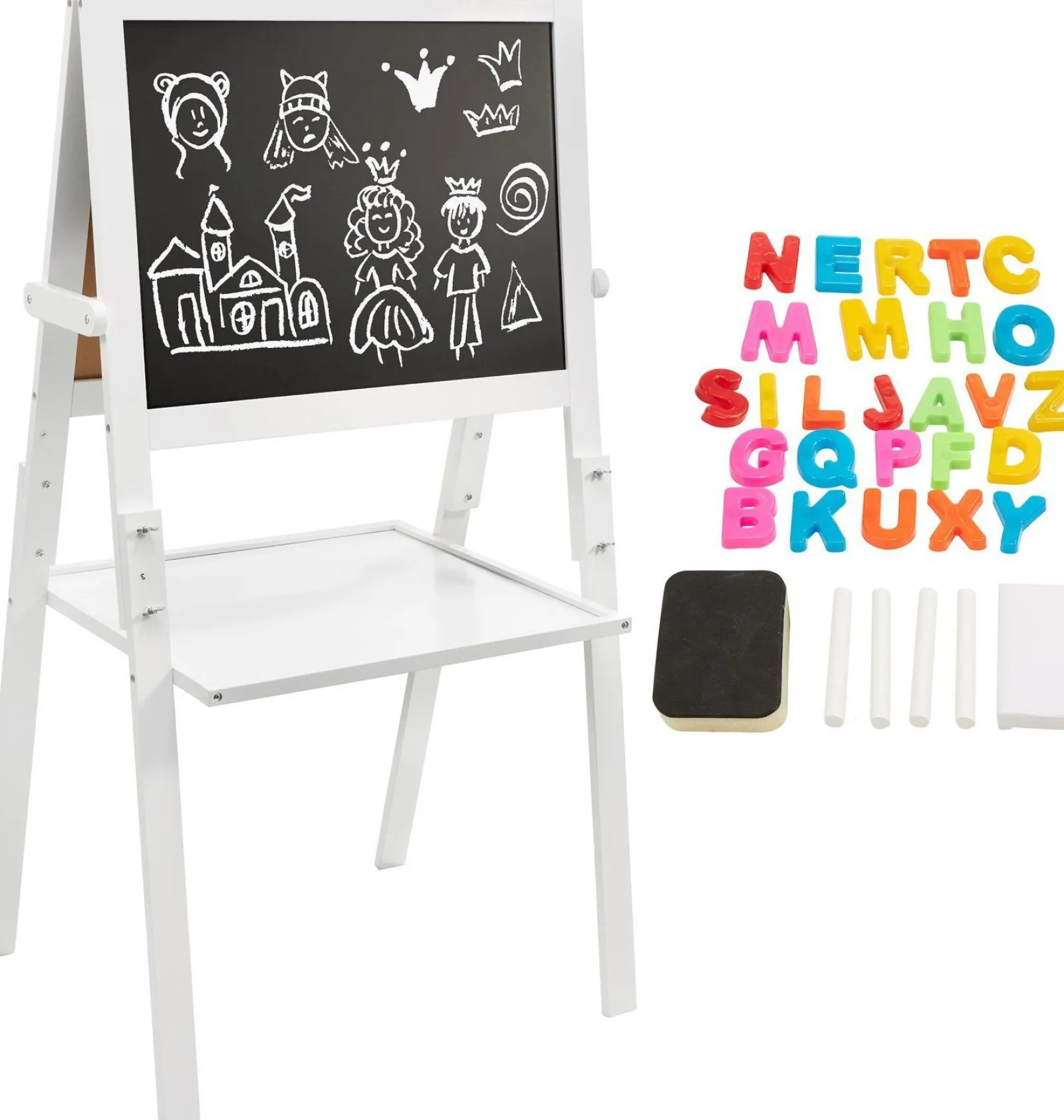 Kinder Little Helper Doppelseitige Montessori-Staffelei aus Holz | Magnetisch | Whiteboard, Magnete und Kreide | Weiß | 98 cm hoch