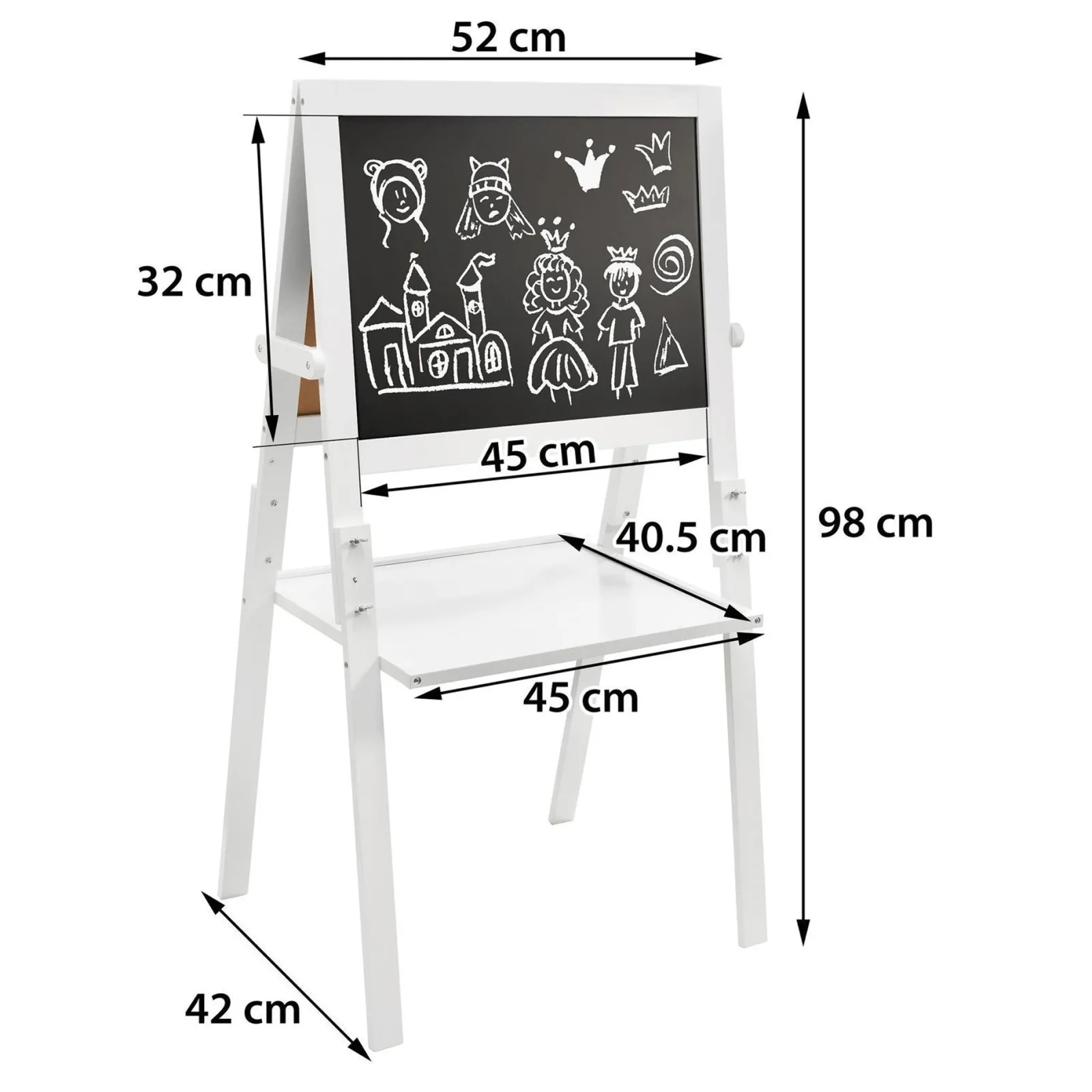 Kinder Little Helper Doppelseitige Montessori-Staffelei aus Holz | Magnetisch | Whiteboard, Magnete und Kreide | Weiß | 98 cm hoch