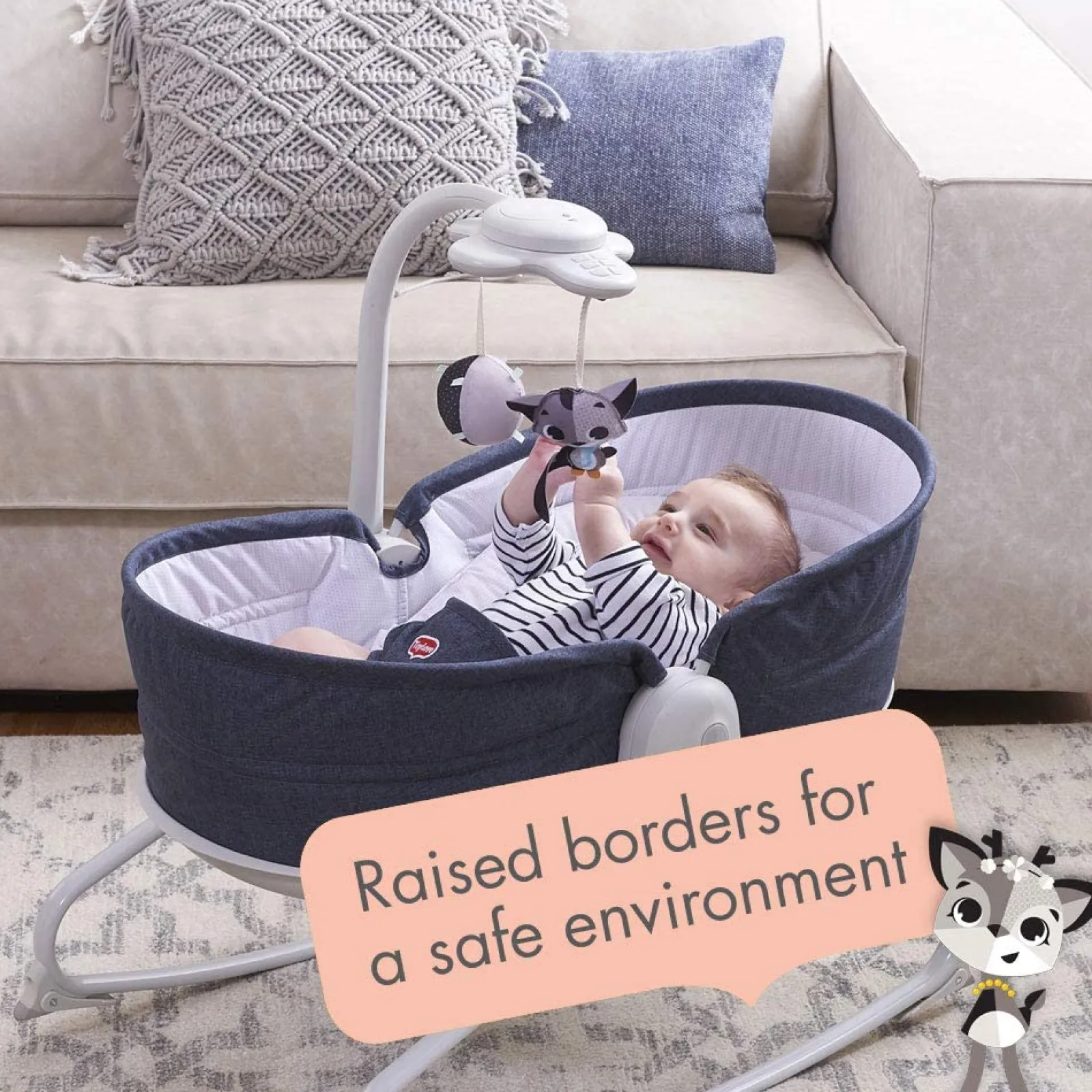 Kinder Little Helper Double Denim Babywippe & Tagesbett | 3-in-1 Liegepositionen | Ab 0Monate
