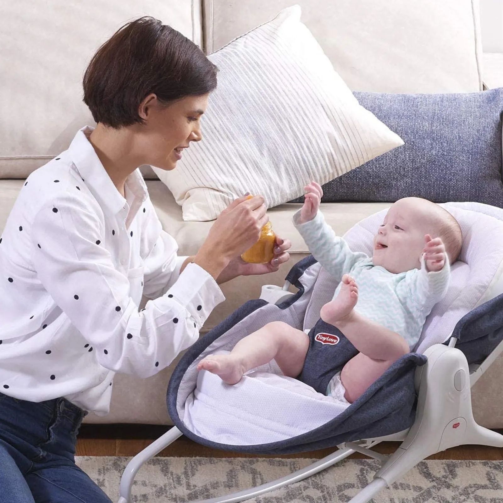 Kinder Little Helper Double Denim Babywippe & Tagesbett | 3-in-1 Liegepositionen | Ab 0Monate