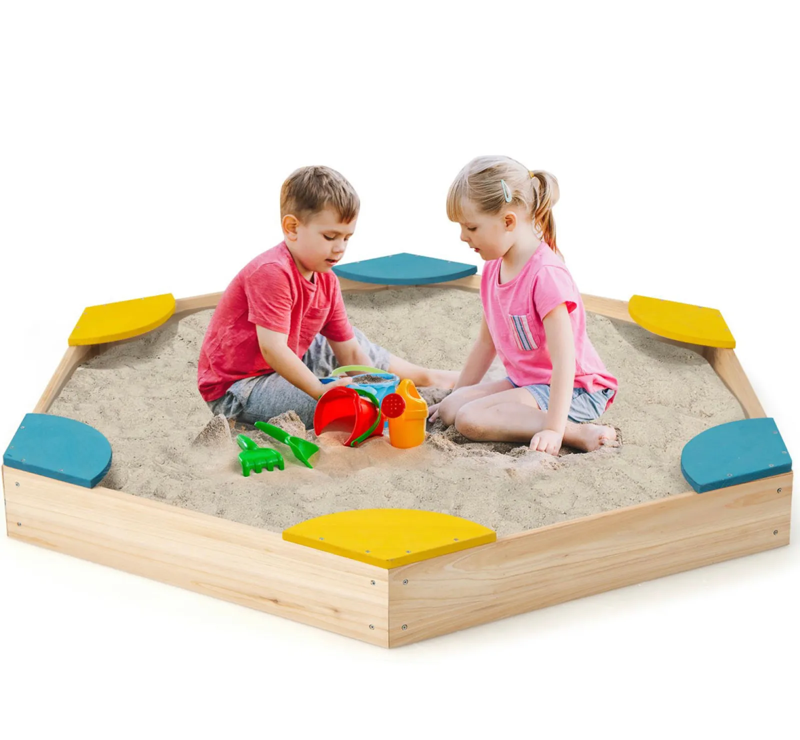 Little Helper Eco FSC Montessori Sandkasten aus Zedernholz | 6 Ecksitze | 140 x 122 cm