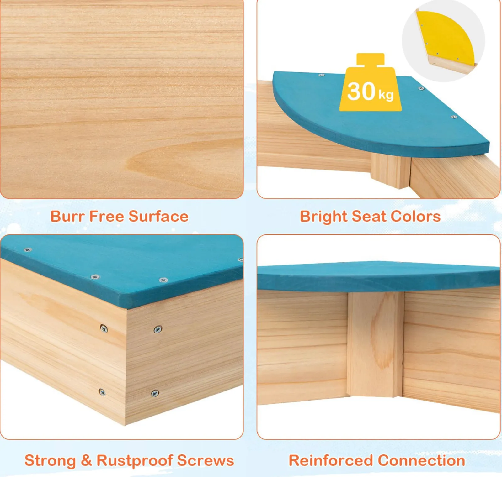 Little Helper Eco FSC Montessori Sandkasten aus Zedernholz | 6 Ecksitze | 140 x 122 cm