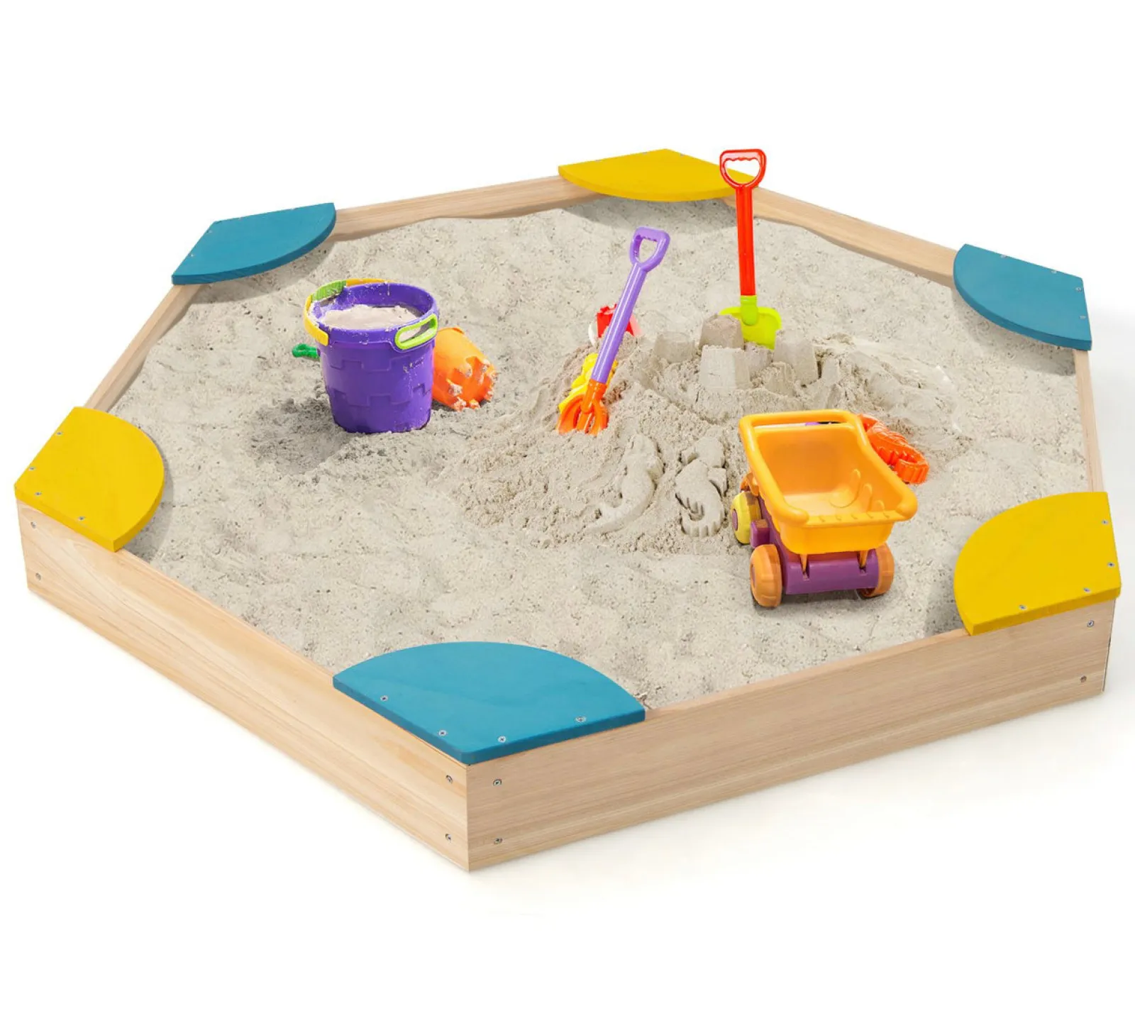 Little Helper Eco FSC Montessori Sandkasten aus Zedernholz | 6 Ecksitze | 140 x 122 cm