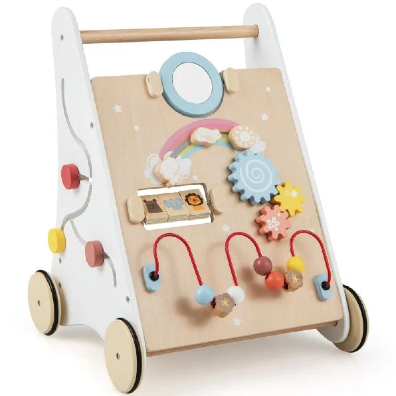 Little Helper Ergonomisch | Haltungsfördernde Lauflernhilfe aus Holz zum Sitzen und Stehen | Mehrere integrierte Spielzeugaktivitäten | 12m+