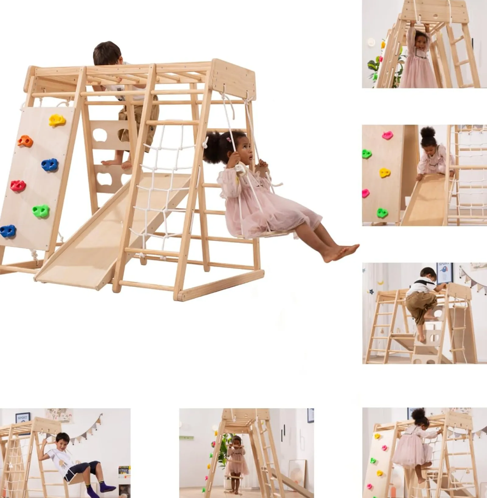 Kinder Little Helper Ergonomisches Design Pikler 8-in-1 Indoor-Klettergerüst aus Ökoholz für Kleinkinder | Kletterwand | Folie | 24m+